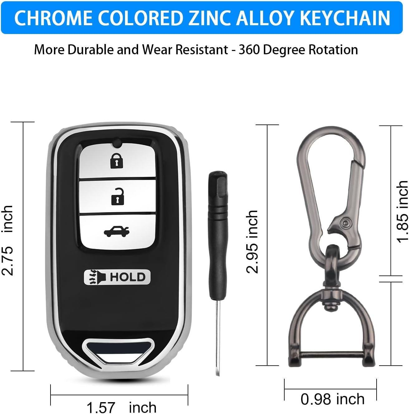 QBUC for Honda Key Fob Cover,TPU Protection Key Case for Honda 2015-2021 Civic Accord CRV HRV CRZ Crosstour Pilot Odyssey Ridgeline Passport Smart Remote Key Cover with Keychain (Silvery, 4 Buttons)