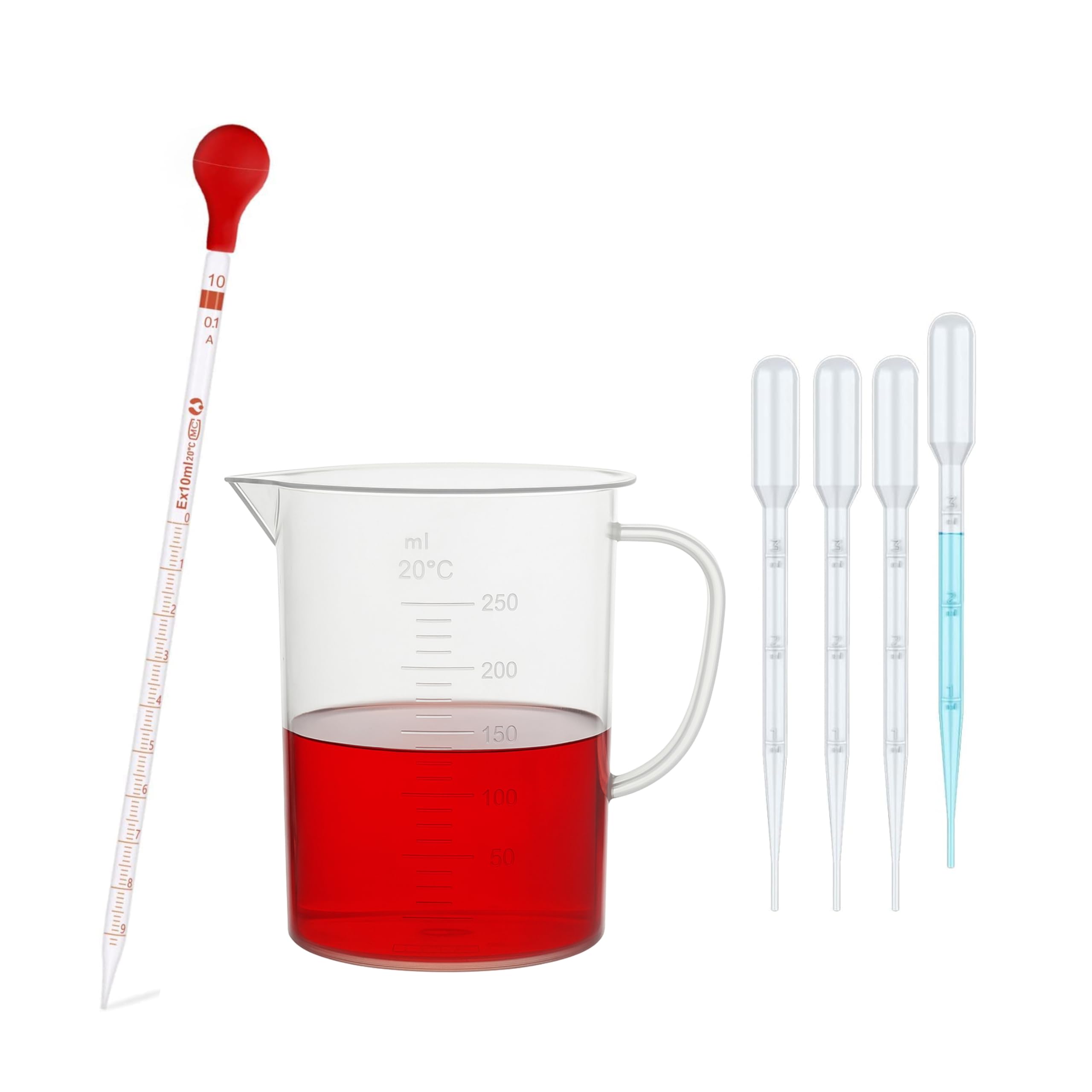 10ml Glass Graduated Pipette Droppers (13inch) with 3 ml Plastic Droppers (4pcs.) & 250ml Measuring jug Cup for Liquid Transfe Mixing & Lab Laboratory Perfume Making Science Experiments-image-37