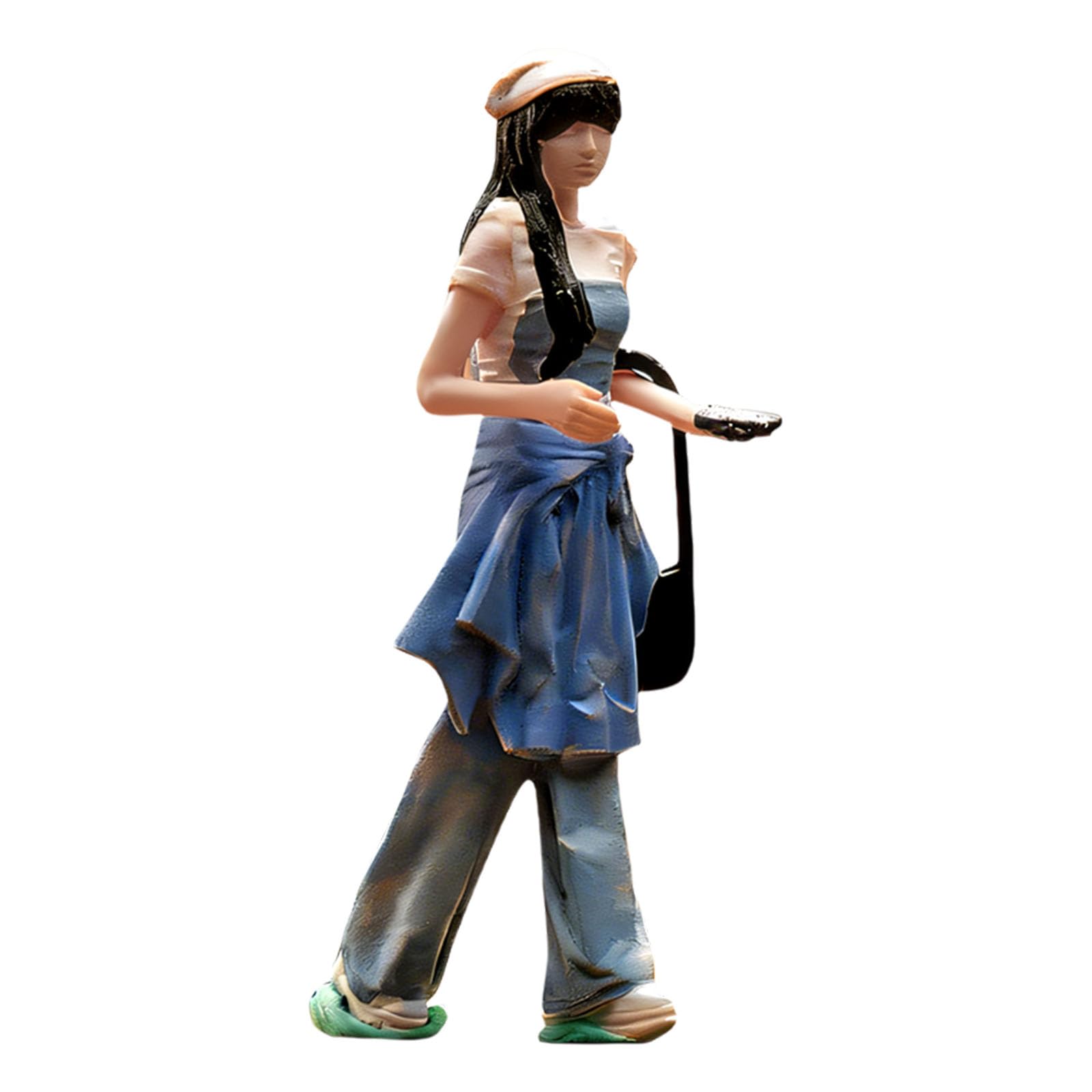 Hredyqw 1/64 Scale Realistic Berets And Jeans Girl Miniature Resin Figurine For Model Train Architectural Scene And