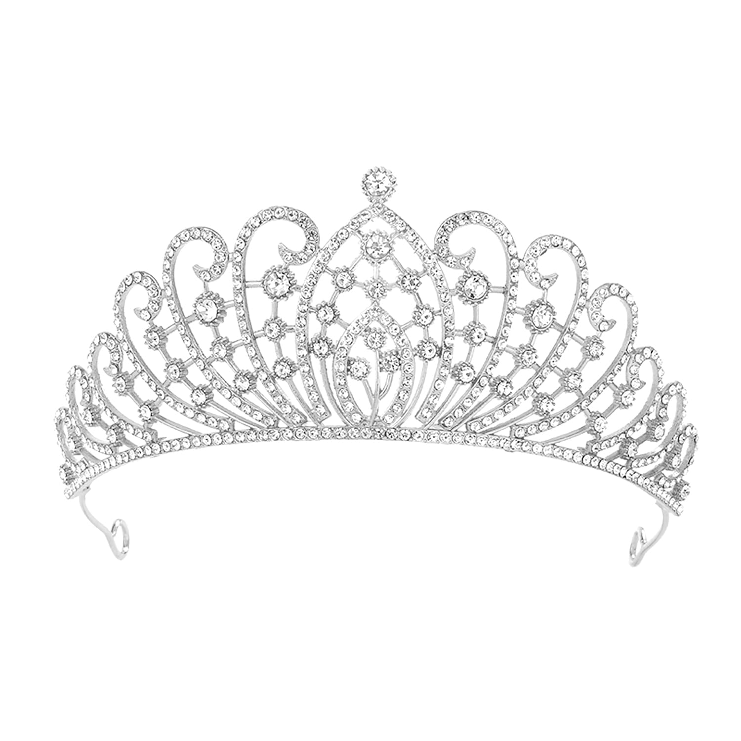 Silver Plated Cubic Zirconia Studded Stylish Princess Tiara Crown for Girls & Women Birthday Gift Hair Accessories