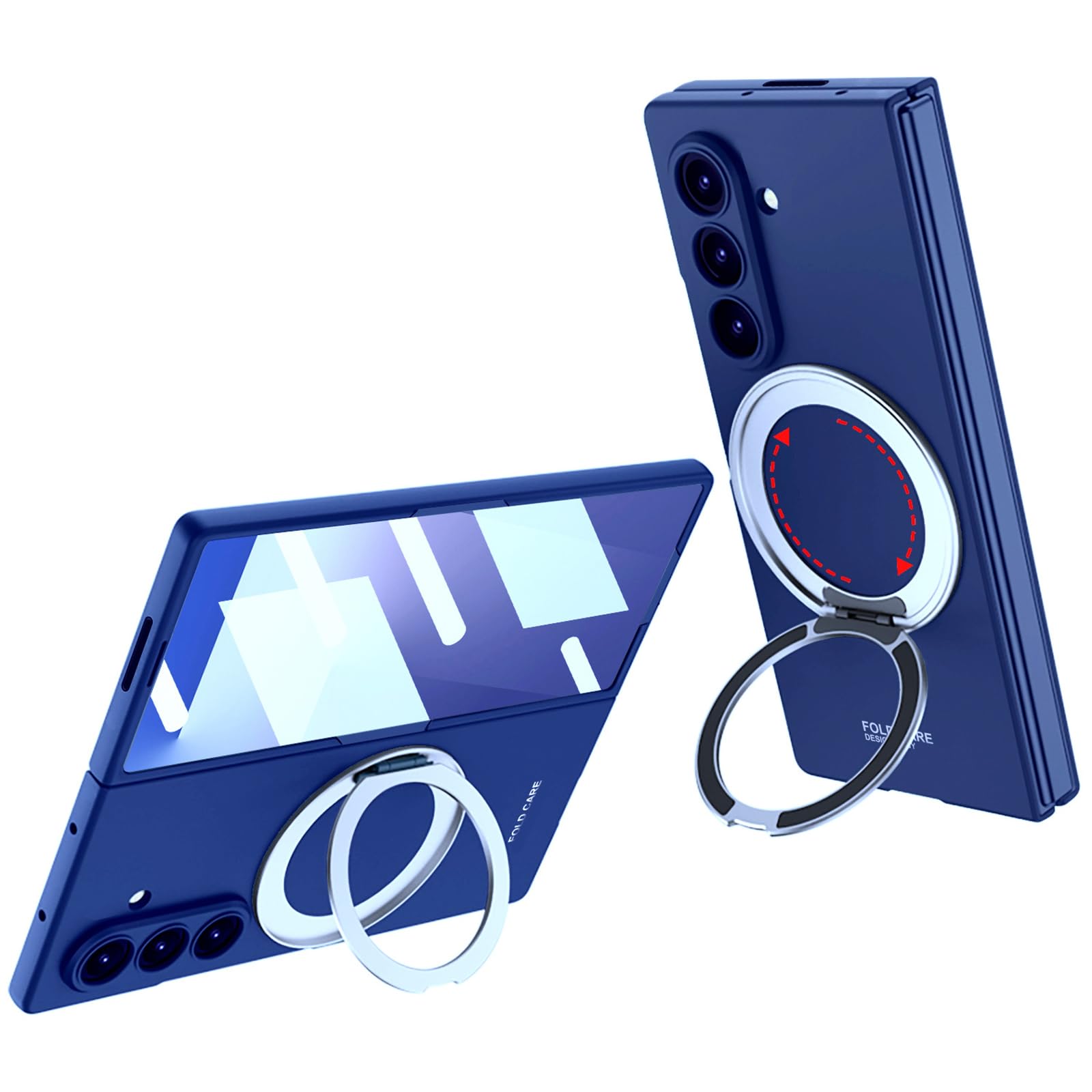 Custodia For Samsung Galaxy Z Fold 7, Pellicola Proteggi Schermo For Fotocamera Cerniera Copertura Antiurto Supporto Girevole Magnetico Supporto Custodia Rigida For PC(Blue)
