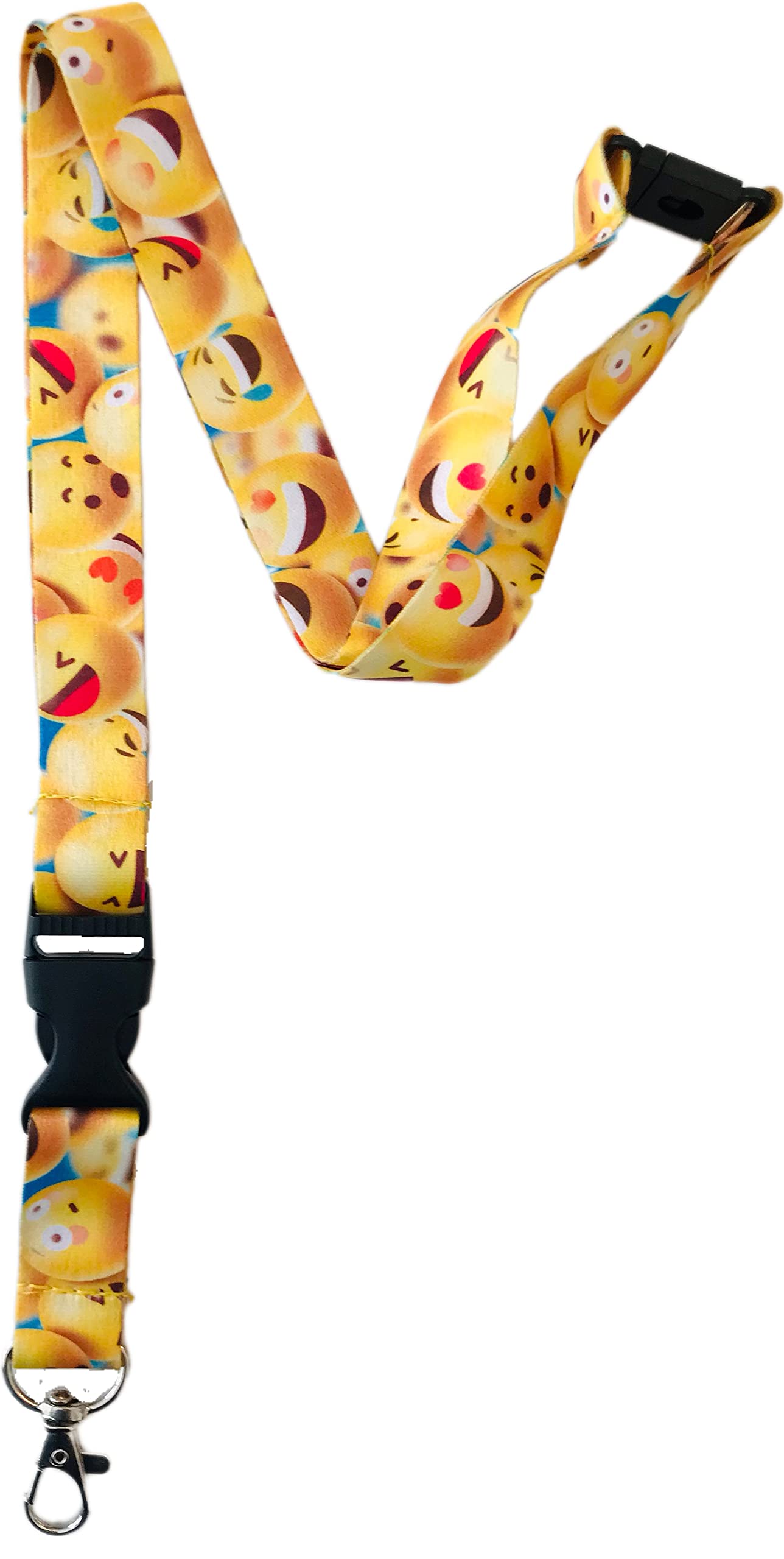 Pac Supplies Global Yellow 20Mm Emoji Faces Lanyard With Detachable Clip & Safety Breakaway