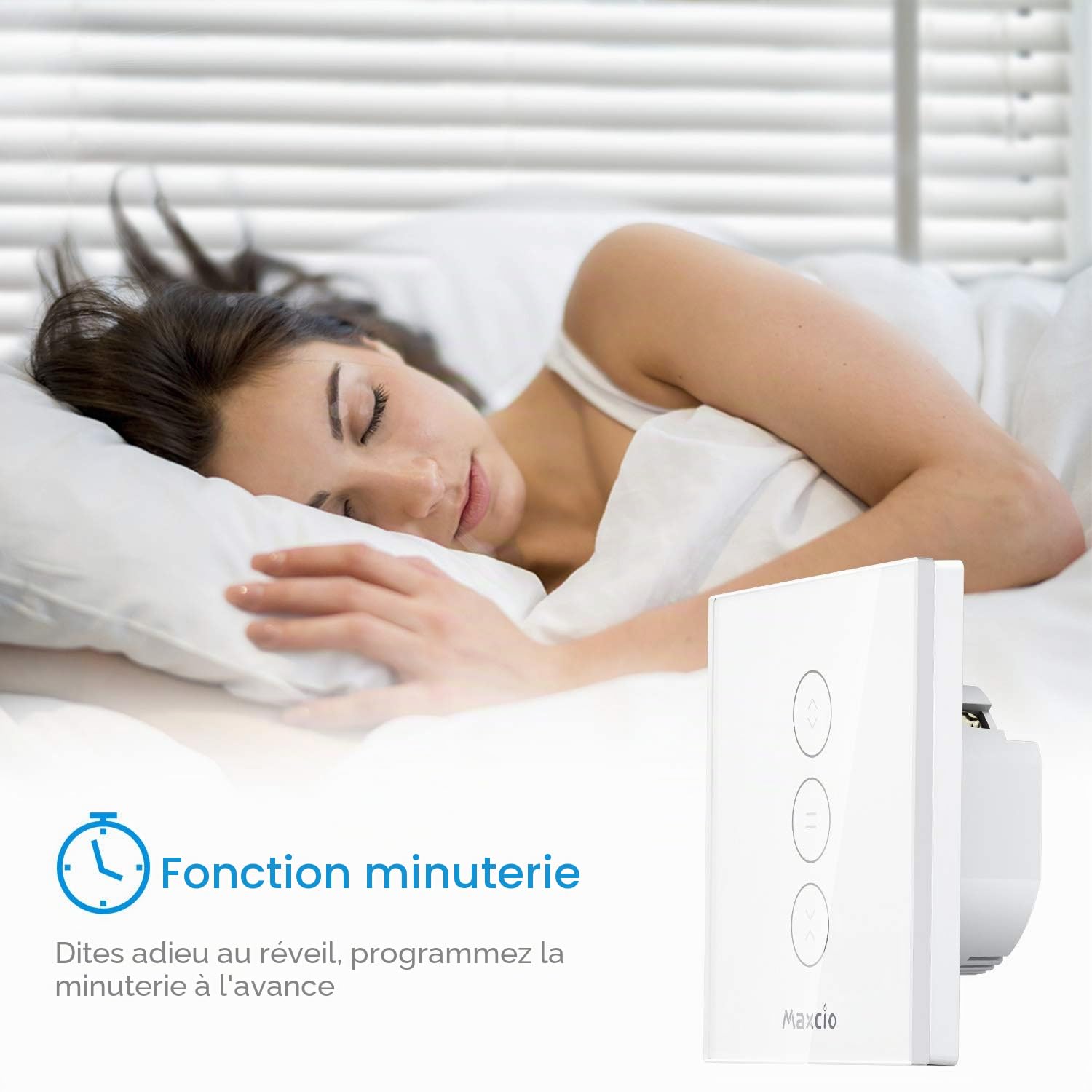 Maxcio Interrupteur Connecté WiFi Pour Volet Roulant Compatible Alexa | Interrupteur Intelligent Pour Rideau Compatible Google Home, Commande Vocale, Control À Distance & Minuterie