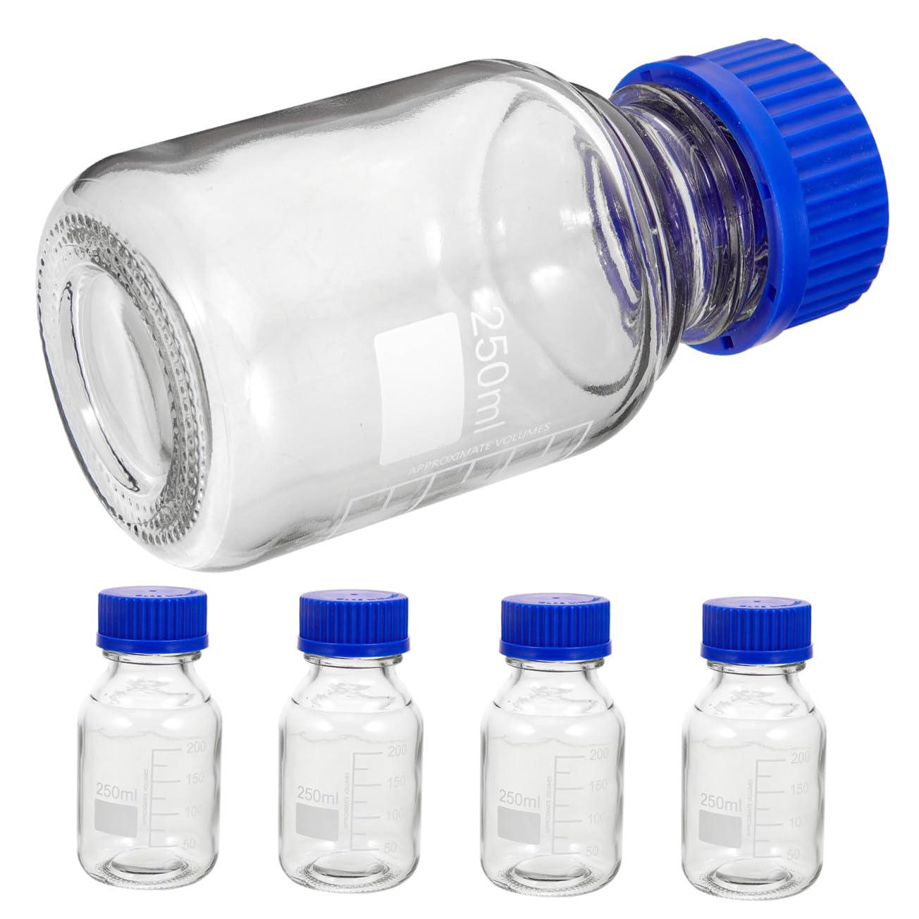 Alipis Bottiglie di Reagente Riutilizzabili e Lavabili in Vetro da 250ml con Tappo a Vite Blu Confezione da 4 Pezzi per Applicazioni di Laboratorio e Istituti Chimici