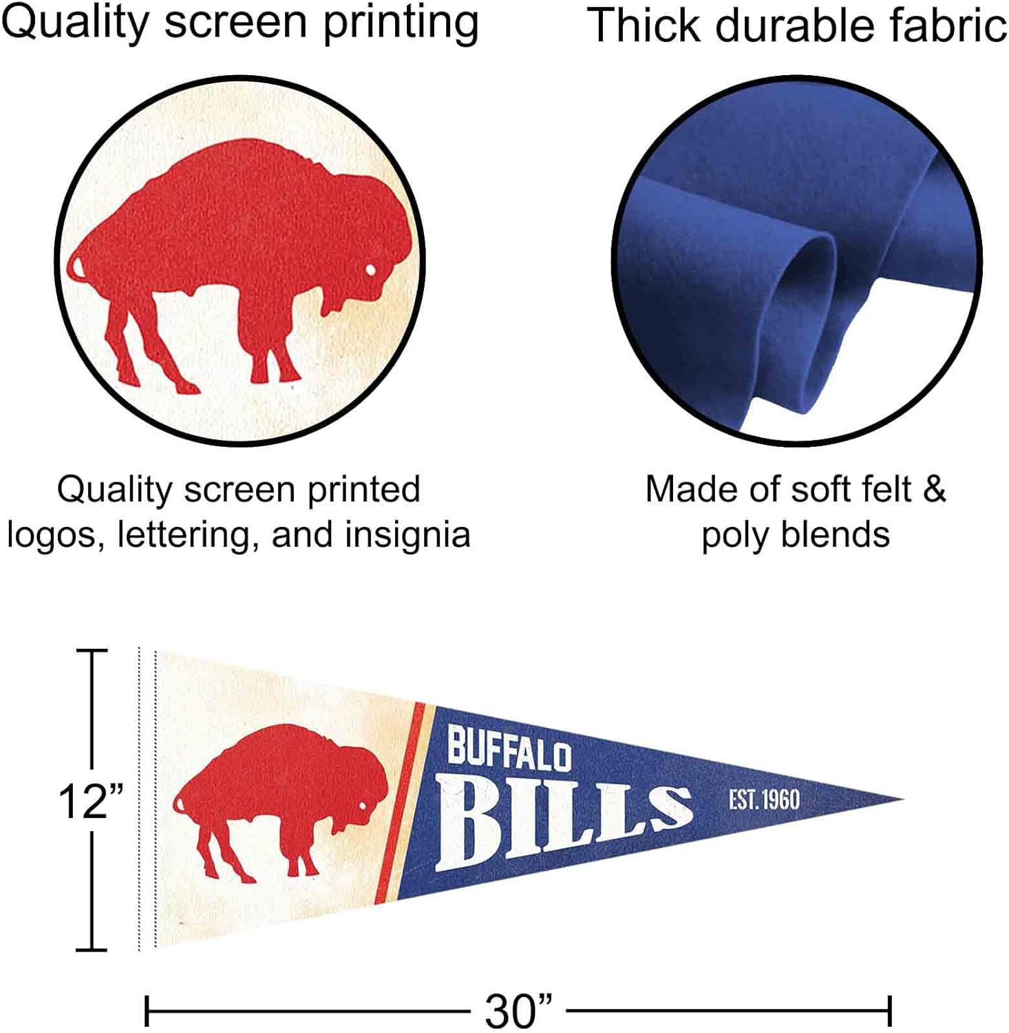 Buffalo Bills Throwback Vintage Retro Pennant Flag - Image 2