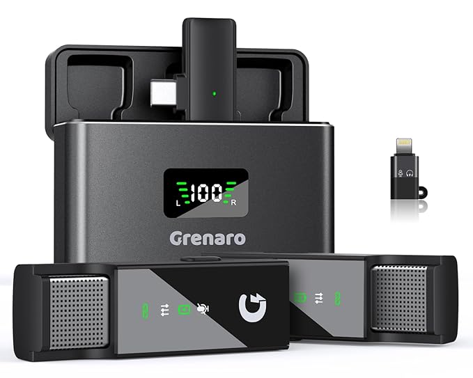 GRENARO P10 Wireless Microphone with Charging Case, Noise Reduction Wireless Mic for YouTube, Lapel Mic for Android/iOS System at Rs. 2699
