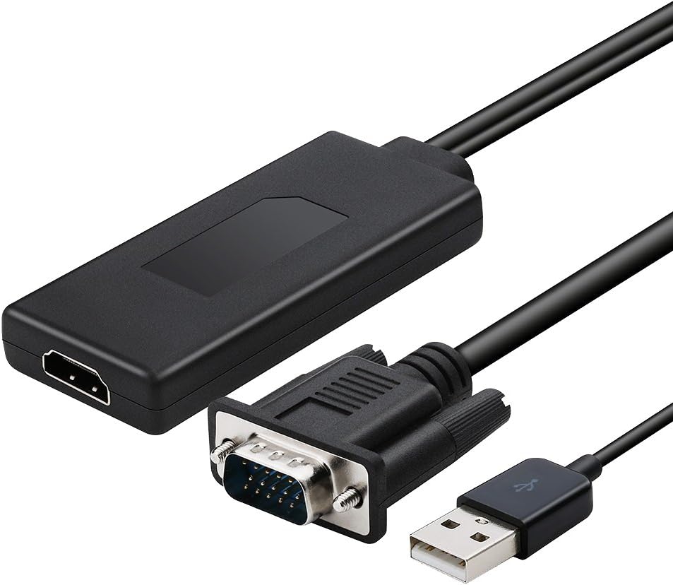 Teswell 1080P Portable VGA to HDMI Adapter Video Converter with USB Audio and Power - Black