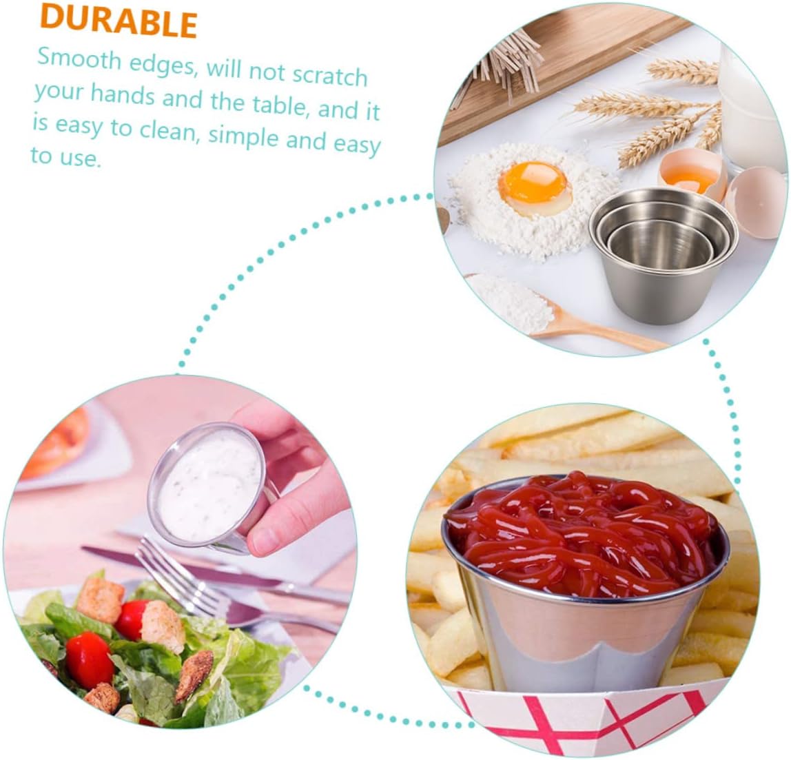 KICHOUSE 12pcs Dipping and Portion Cups Round Sauce Dishes Small Condiments Bowls Stainless Steel Sauce Cups for Chili Mustard