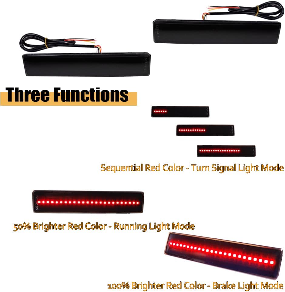 ADIIL Smoked Lens LED Rear Bumper Reflector Brake Tail Lights w/Sequential Turn Signal Lamps, Rear Fog Lighting Kit For 2006 2007 2008 Honda Pilot