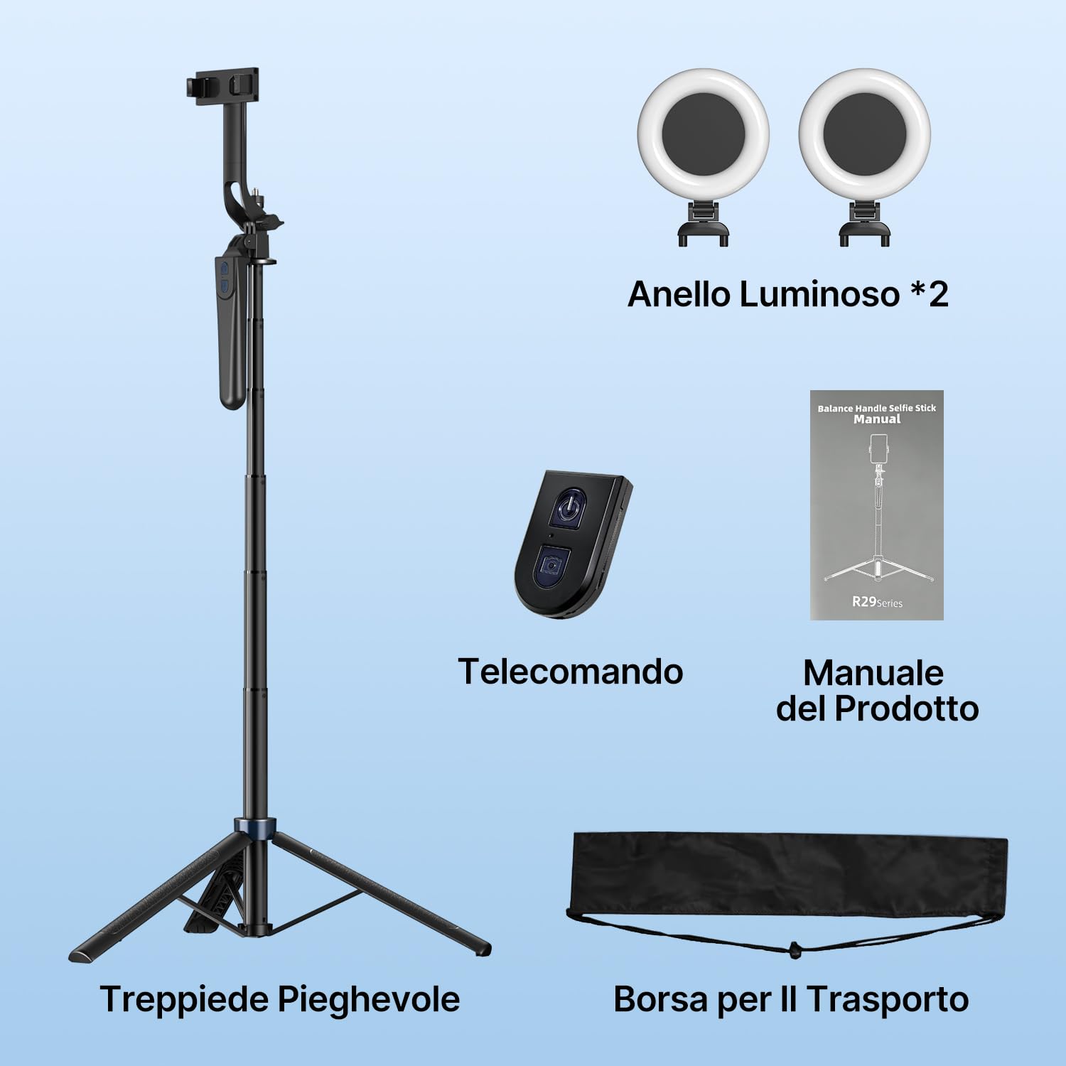 yAyusi 180cm Treppiede Smartphone Selfie Stick Estensibile con Luce, Trepiedi per iPhone con Telecomando, 360° Trepiedi per Telefono con Morsetto per Telefono per Video/Streaming Live/Vlog