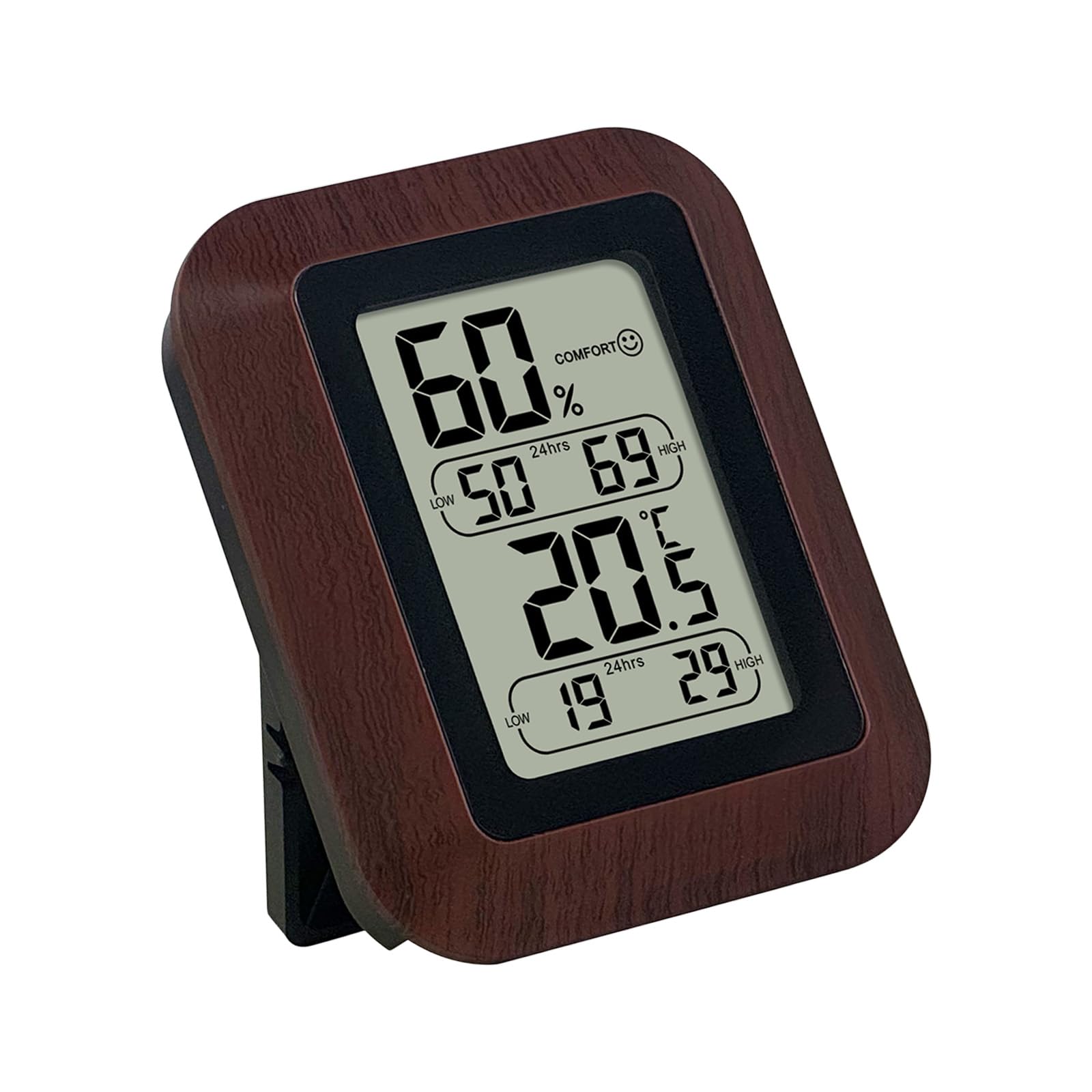 Mekalero Brown Wood Easy Operations Hygrometer Thermometers Digital Readout High Precisions For Various Indoor Applications Thermometers Hygrometer