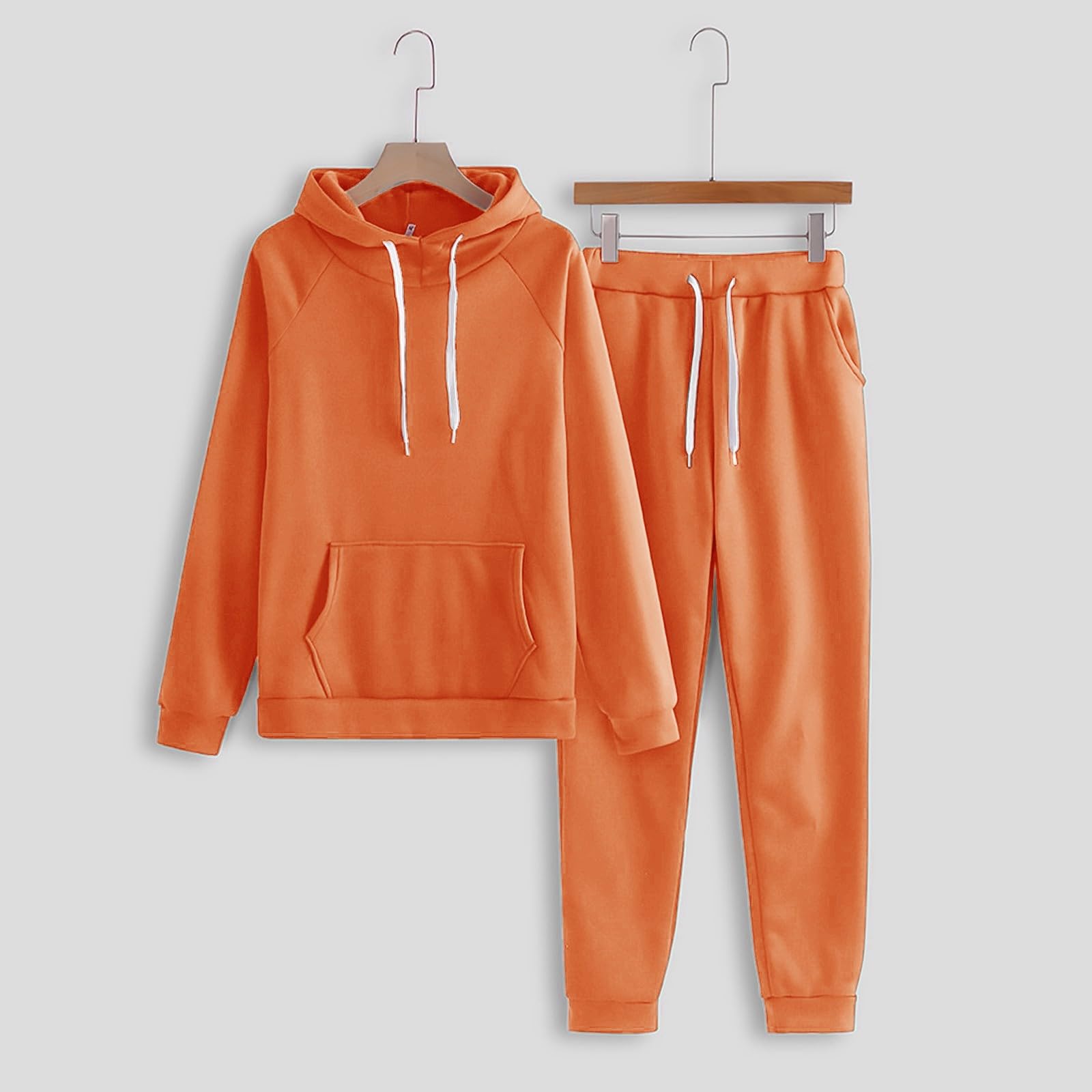 Tenue de loisirs pour femme - Ensemble pyjama côtelé - 2 pièces | Sweat à capuche à manches longues et longue taille élastique, pantalon de loisirs, pyjama avec cordon de serrage et poches