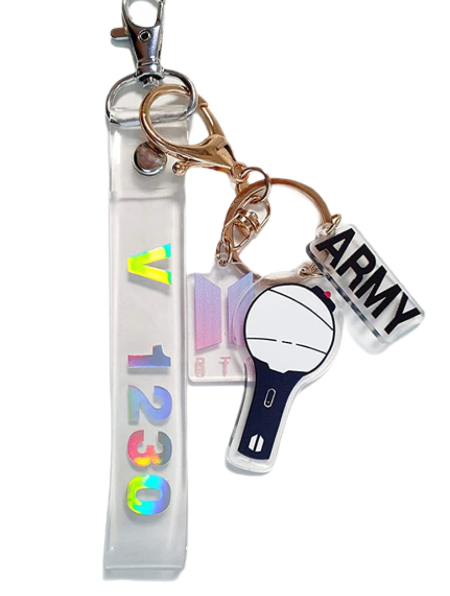 Kpop B-TS Keychain Set(2 PCS) Signature Merchandise Army Bomb Key Ring & Name Keychain Army Gift