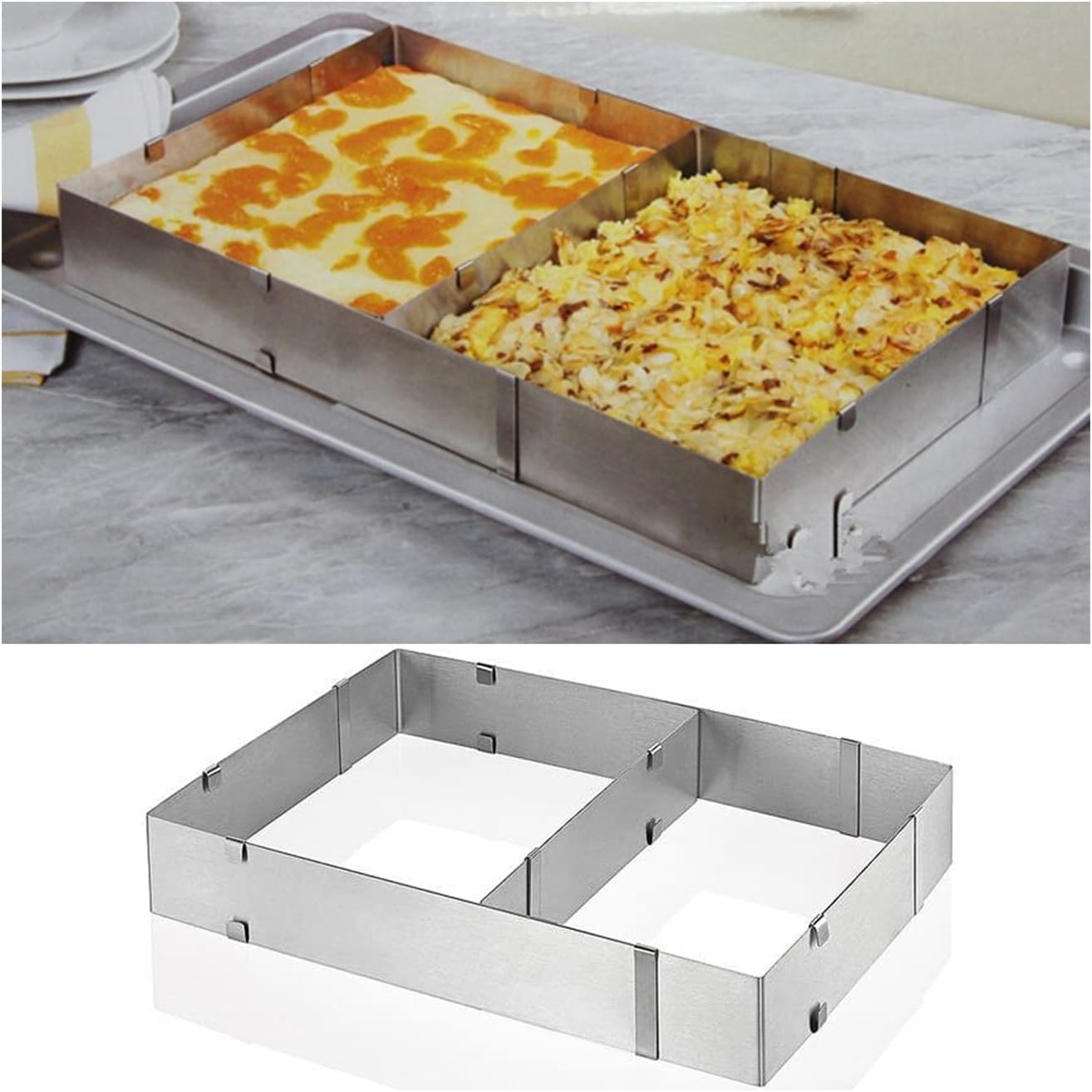 10 Reach 20 Inch Rectangular Stainless Steel Adjustable Flexible Scalable Mousse Cake Mould Cake Tiramisu Bread Pastry Baking Mould Bakeware Baking Tool