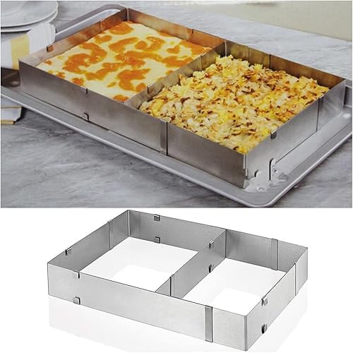 Molde rectangular de acero inoxidable de 10 alcances, 20 pulgadas, ajustable, flexible, escalable, para pastel, tiramisú, pan, pastelería, molde