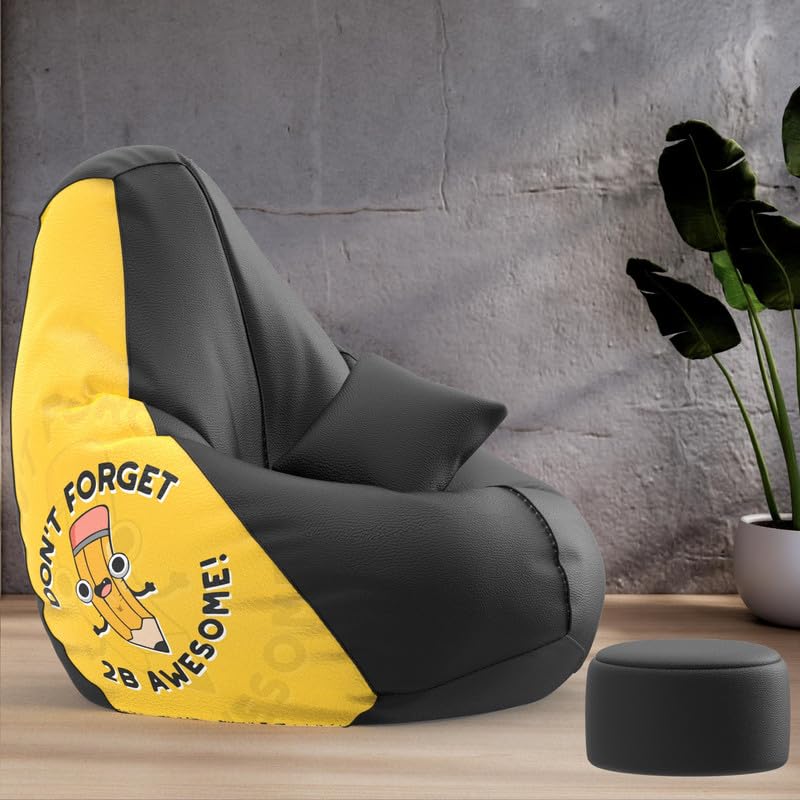 Image of Biggie Bean Bag with Beans Filled 4XL Evergreen Classics Bean Bag-Loud Prints-Soft Landings-Styled with Free Cushion & Footrest (Matching Color : Printed 2B Awesome-Black)