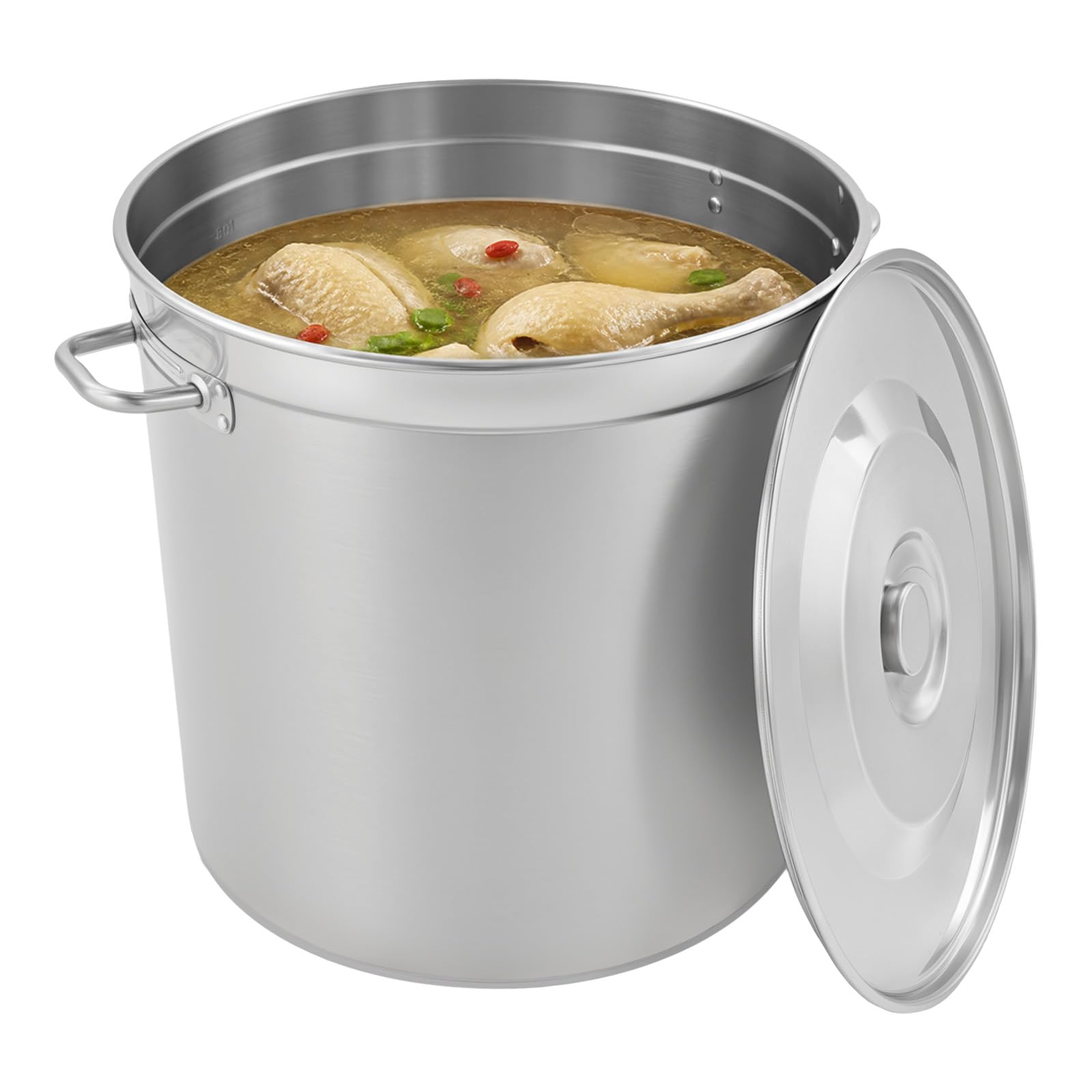 Grande casserole en acier inoxydable 98 L, avec poignées et couvercle d'évier, diamètre 51,5 cm, hauteur 50 cm, pour tous les types de cuisines et grandes cuisines