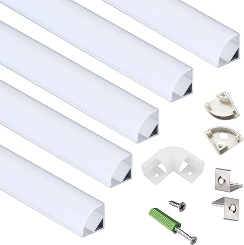 Paquete de 5 tiras LED en forma de V de 3.3 pies, sistema de difusor de canal de aluminio, cubierta lechosa extruida con conector de esquina y kit disponible en Yaxa Colombia