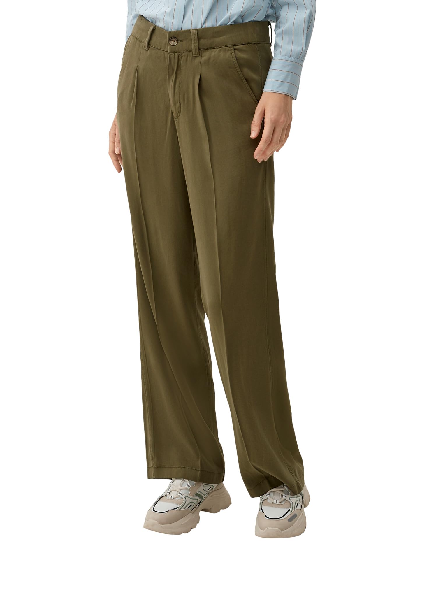 s.Oliver Relaxed: Lyocell Mix Trousers, Olive Green, 18
