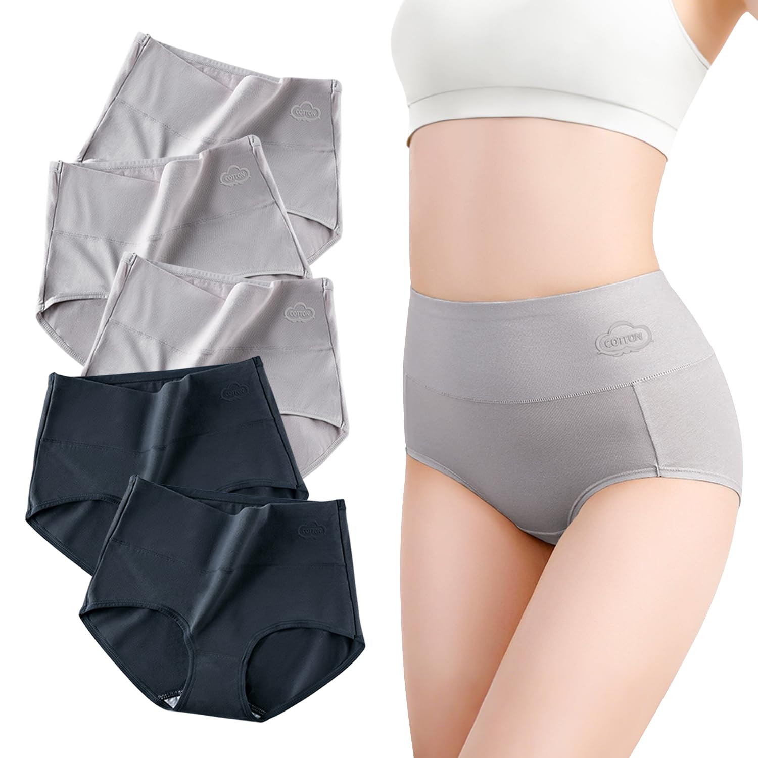 [Trnvco] ショーツ セット レディース 5枚組 深ばき ハイウエスト オーガニックコットン パンツ すっぽりショーツ 女性 下着 美尻 補正下着 お腹まで包む 深め 冷え対策 パンティ 無地 ゴムが肌側にあたらない 締め付けない