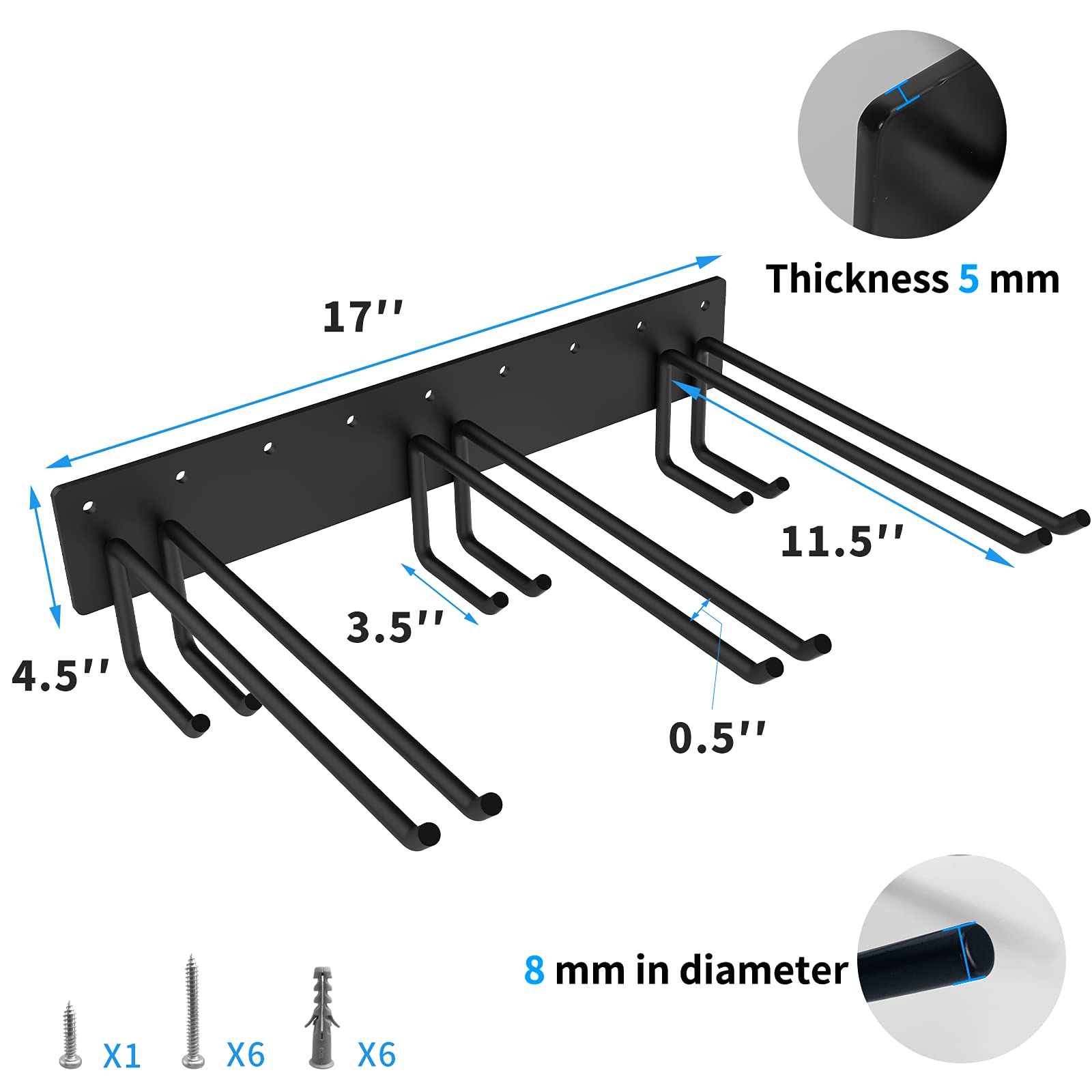 Qualward Estante de almacenamiento de pared para esquí, capacidad para 12 pares, montaje en pared de esquí, resistente, colgador de almacenamiento para hogar y garaje (paquete de 2)