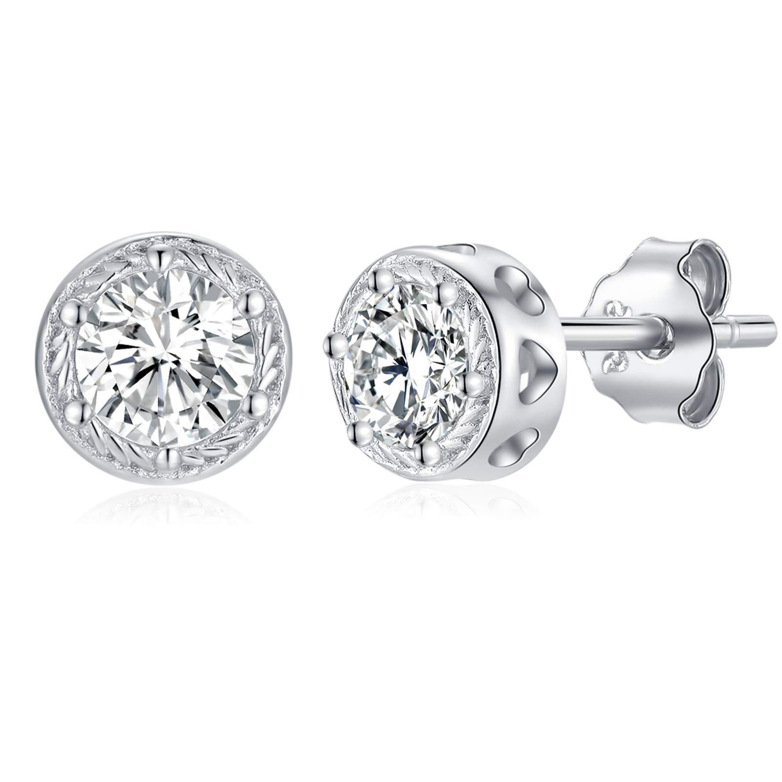 Qings Geburtsstein Ohrringe Silber 925 für Damen Kleine Birthstone Ohrstecker mit Runde Zirkonia Geburtsstei Geburtstag Muttertag Geschenk für Mama
