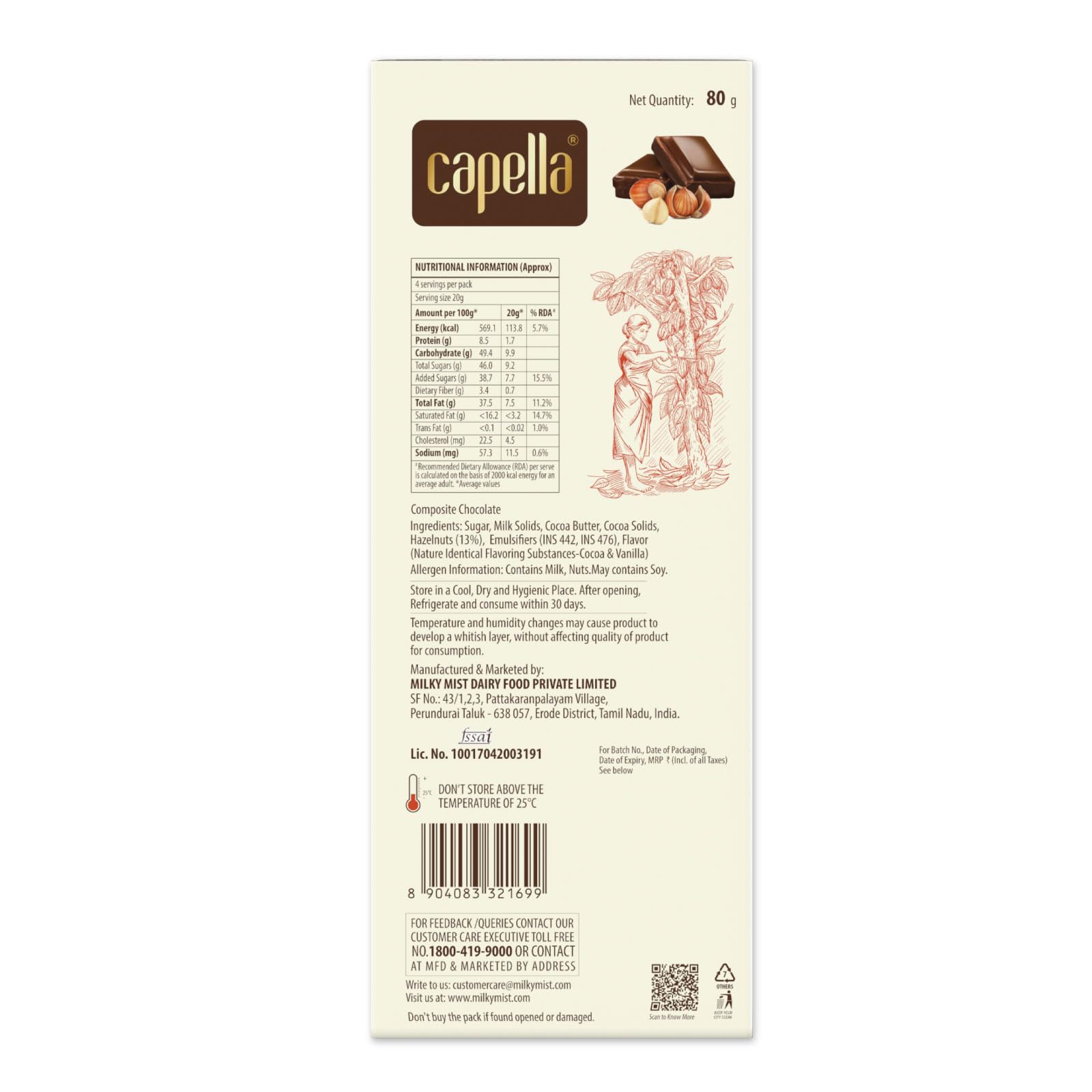 Milky Mist Capella Milk Chocolate Hazelnut - 80gm : Amazon.in