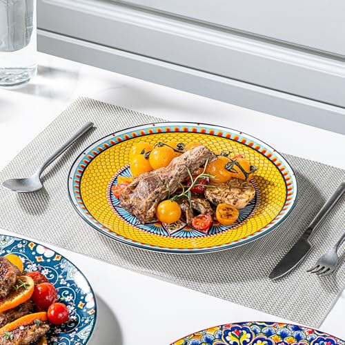 HENXFEN LEAD Dinner Plates Porcelain, 27 cm Salad Plates Coloured Breakfast Plates, 6 Piece Large Round Plate Set with Pattern and Colourful - Bohemian Style - Image 5