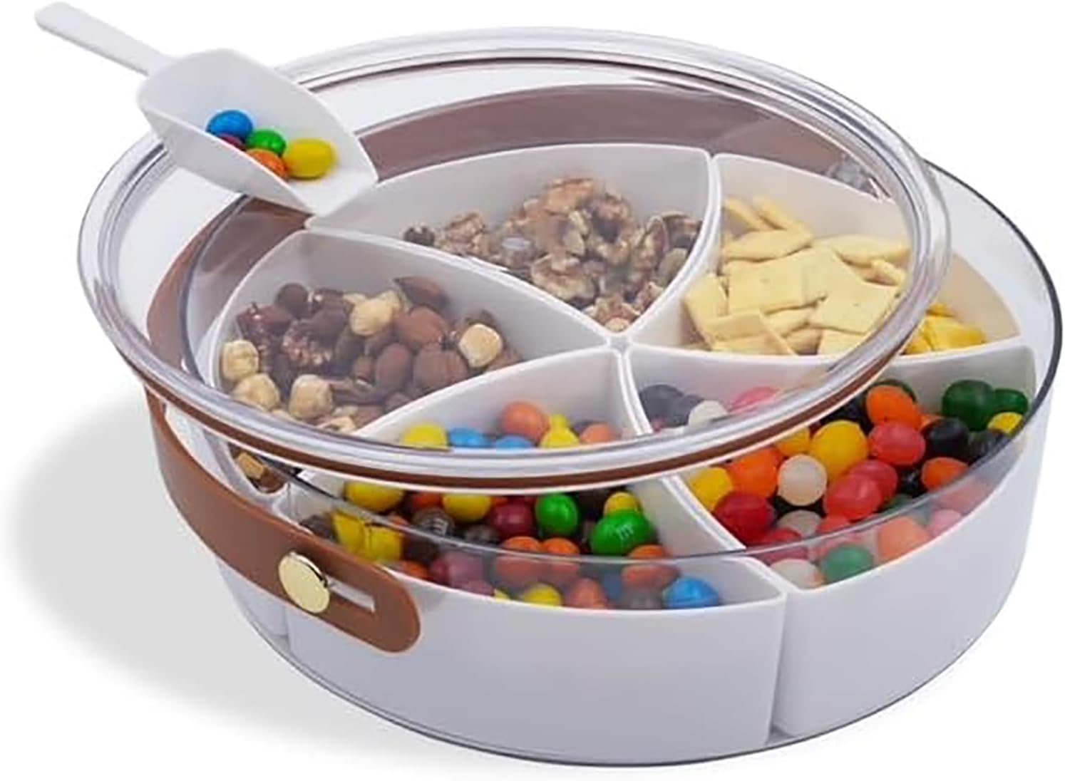 Tazweeq Divided Serving Tray with Secure Lid & Mini-Scooper, 5 Compartments for Nuts, Candy, Veggies, & Fruit, Ideal for Family Gatherings & More