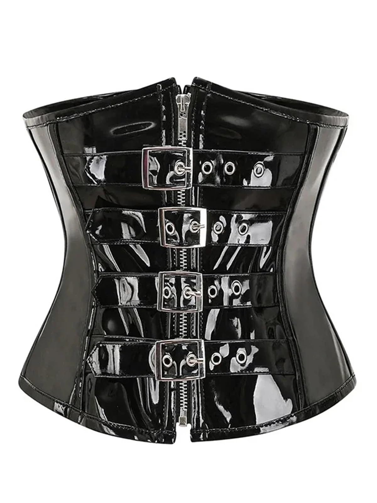 Zyayng Unisex Black Corset Waist Pu Leather Corset Top Women Shiny Pvc Corsets And Bustiers Red Underbust Waist Cincher Corselet For Women(,2Xl)