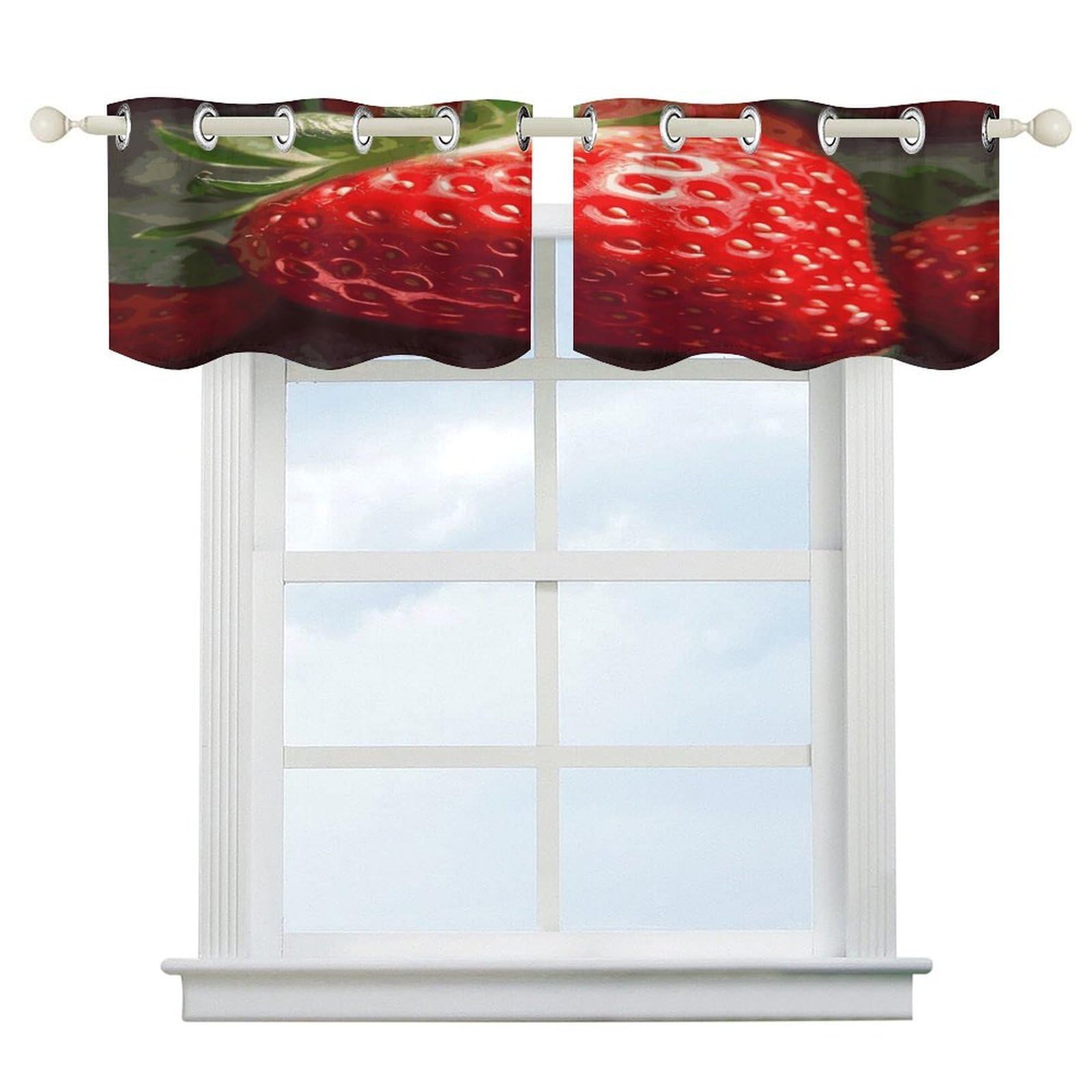 Cortinas opacas de cocina Strawberry2 con cenefa de arte moderno para ventana de baño 52x18.1