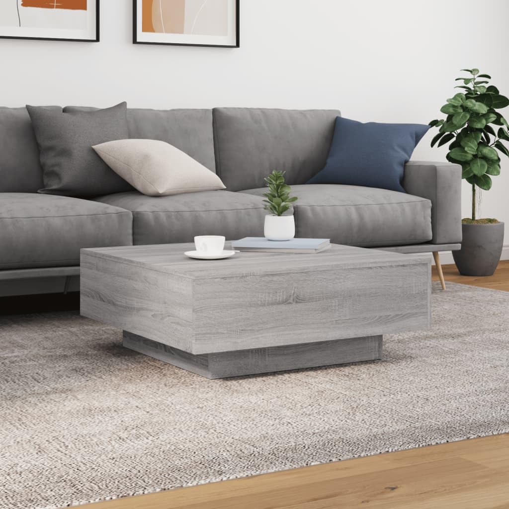 Homgoday Tavolino da caffè grigio Sonoma 80 x 80 x 31 cm, in legno ingegnerizzato, tavolino da tè per soggiorno, sala d'accoglienza degli ospiti, camera da letto e mobili da ufficio