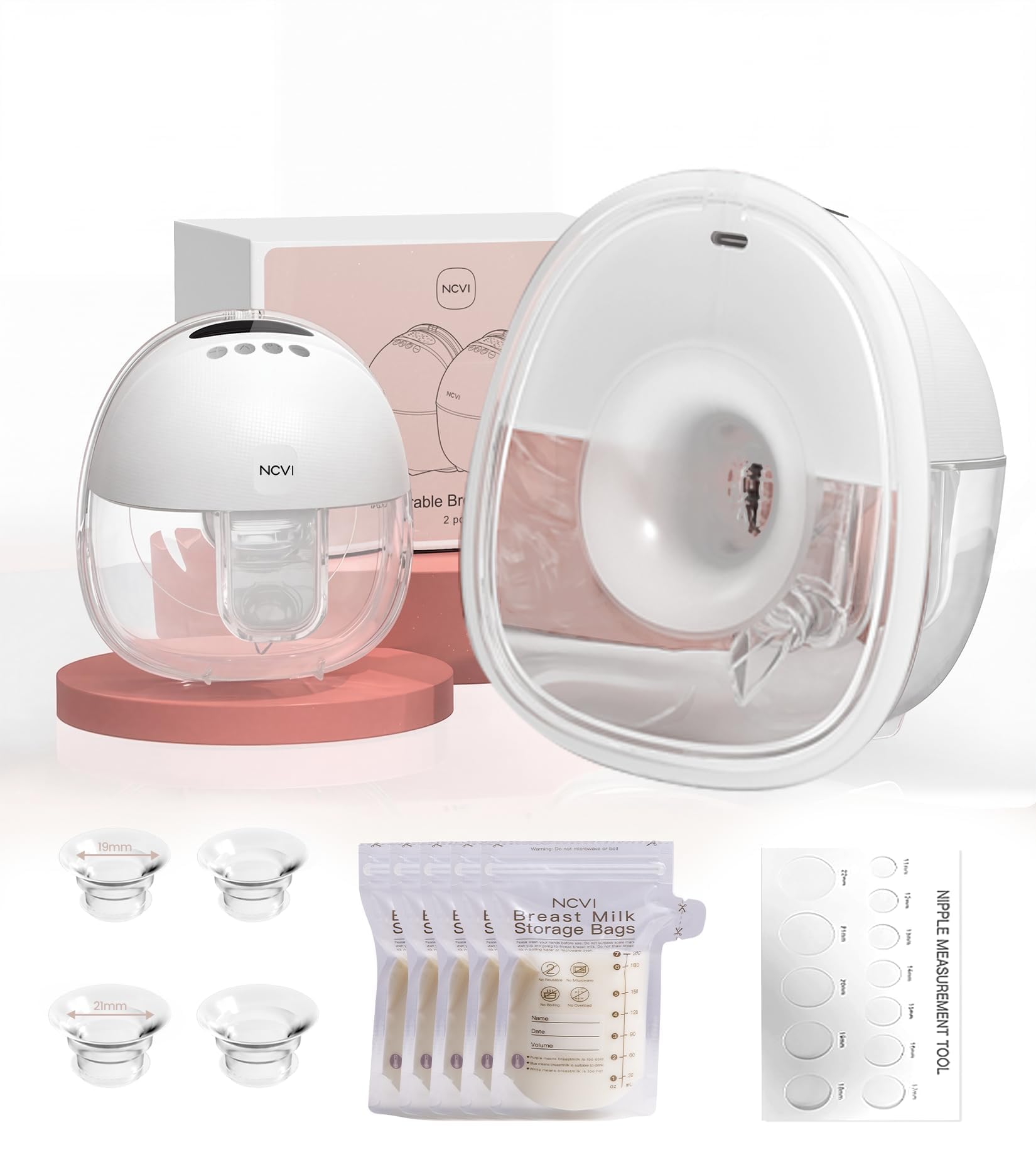 NCVI Wearable Breast Pump Hands Free (White)