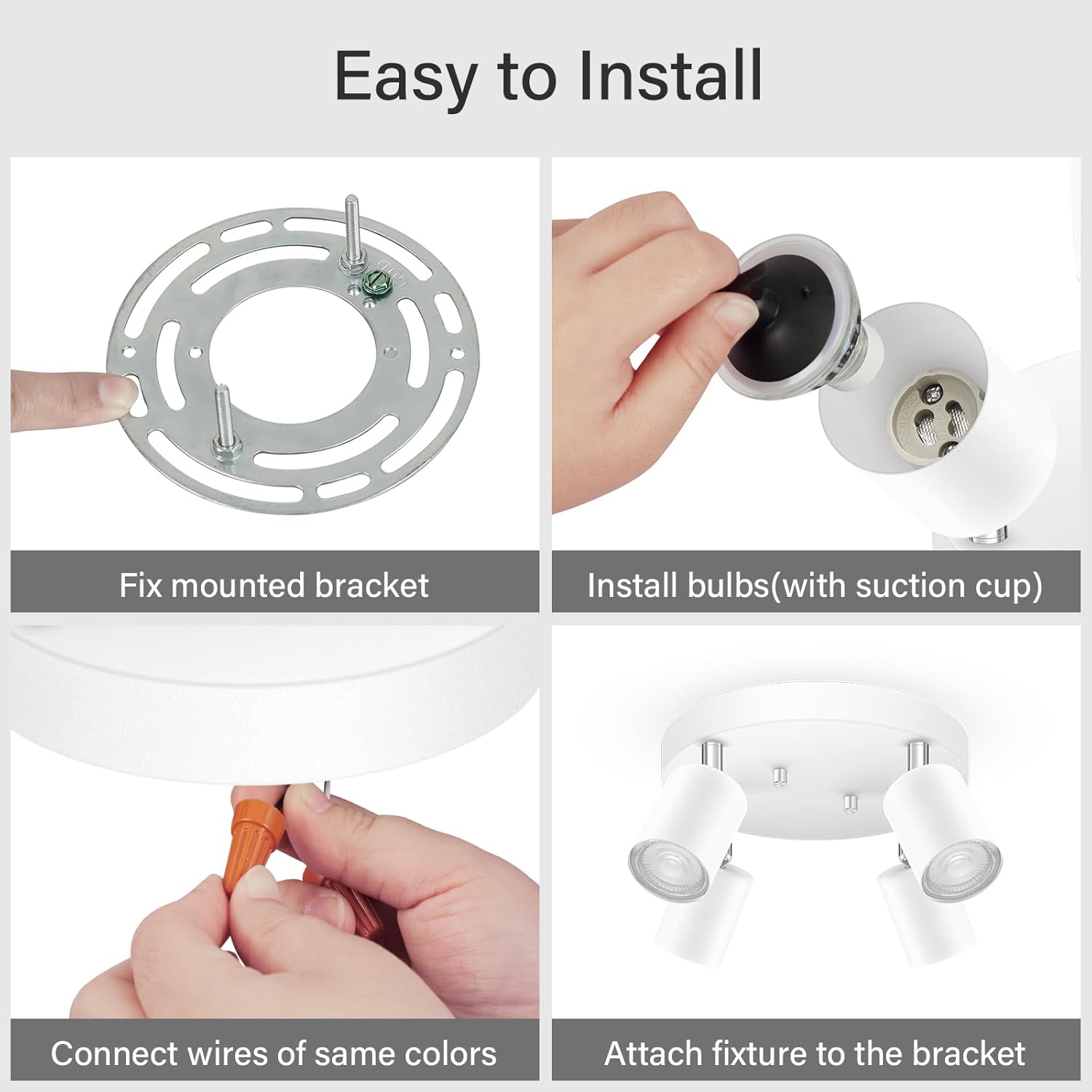 BoostArea LED 4 Light Track Lighting Kit, LED Track Lighting Fixtures, White Round Ceiling Spot Lighting, Flexibly Rotatable Light Head for Kitchen, Living Room, Bedroom, GU10 Bulb Not Included