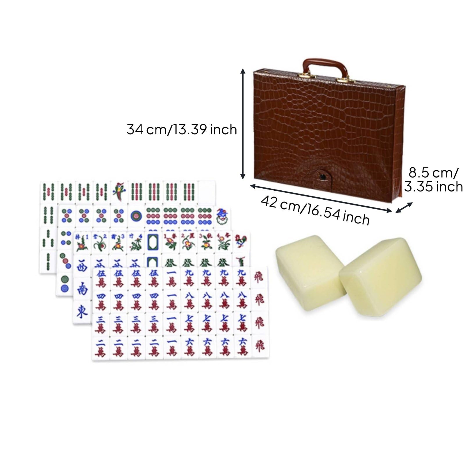 Acryl Mahjong Spielset 160 Spielsteine Tischspiel Gravierte Ziegel Druckfestigkeit für Familienspiele Freizeitunterhaltung Feste, Elfenbein