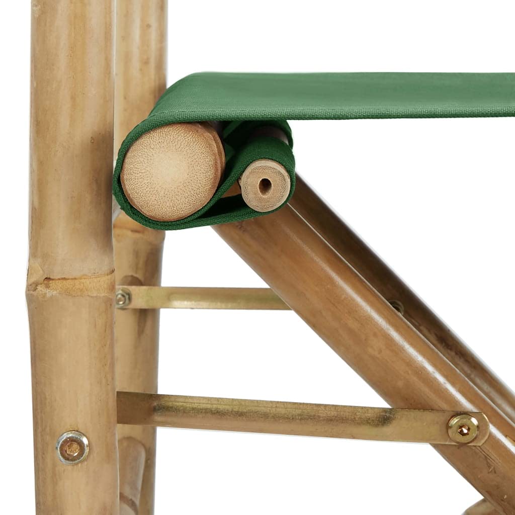 vidaXL 2X Chaises Pliables de Directeur Fauteuils de Jardin Chaises de Metteur en Scène d'Extérieur Fauteuils de Véranda Vert Bambou et Tissu