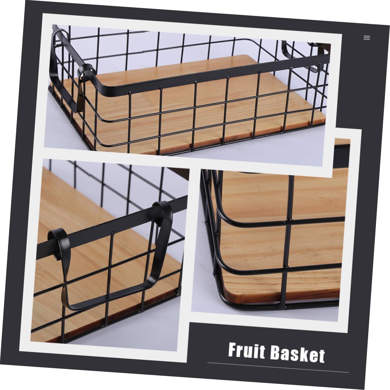 Luxshiny Rectangular Black Wire Kitchen Storage Basket with Base Multipurpose Fruit and Snack Organizer Lightweight Household Container for Pantry and Countertop Use