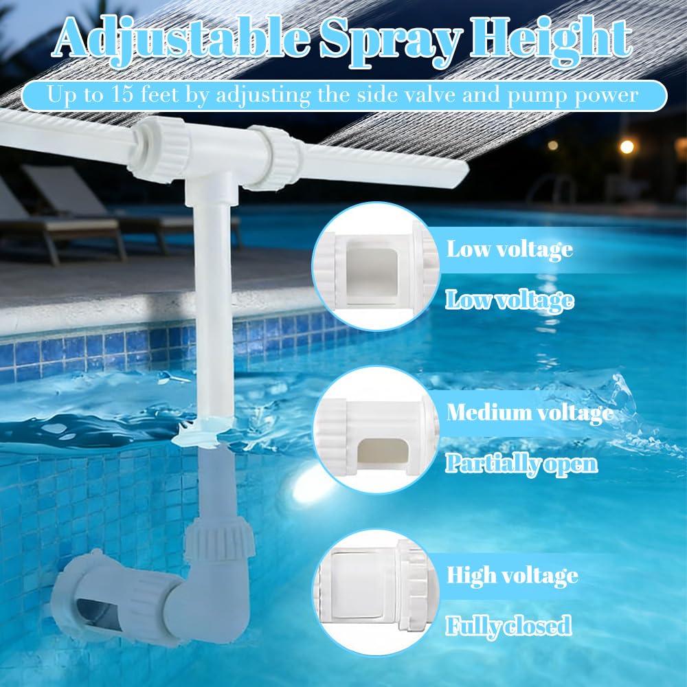 Fontana per Piscina a Doppio Spray, Cascata Fontana Sprinkler Piscina Regolabile a 360° per Piscine Fuori Terra e Interrate Cascata per Piscina con Adattatore Adatta a Piscine Fuori Terra e Interrate