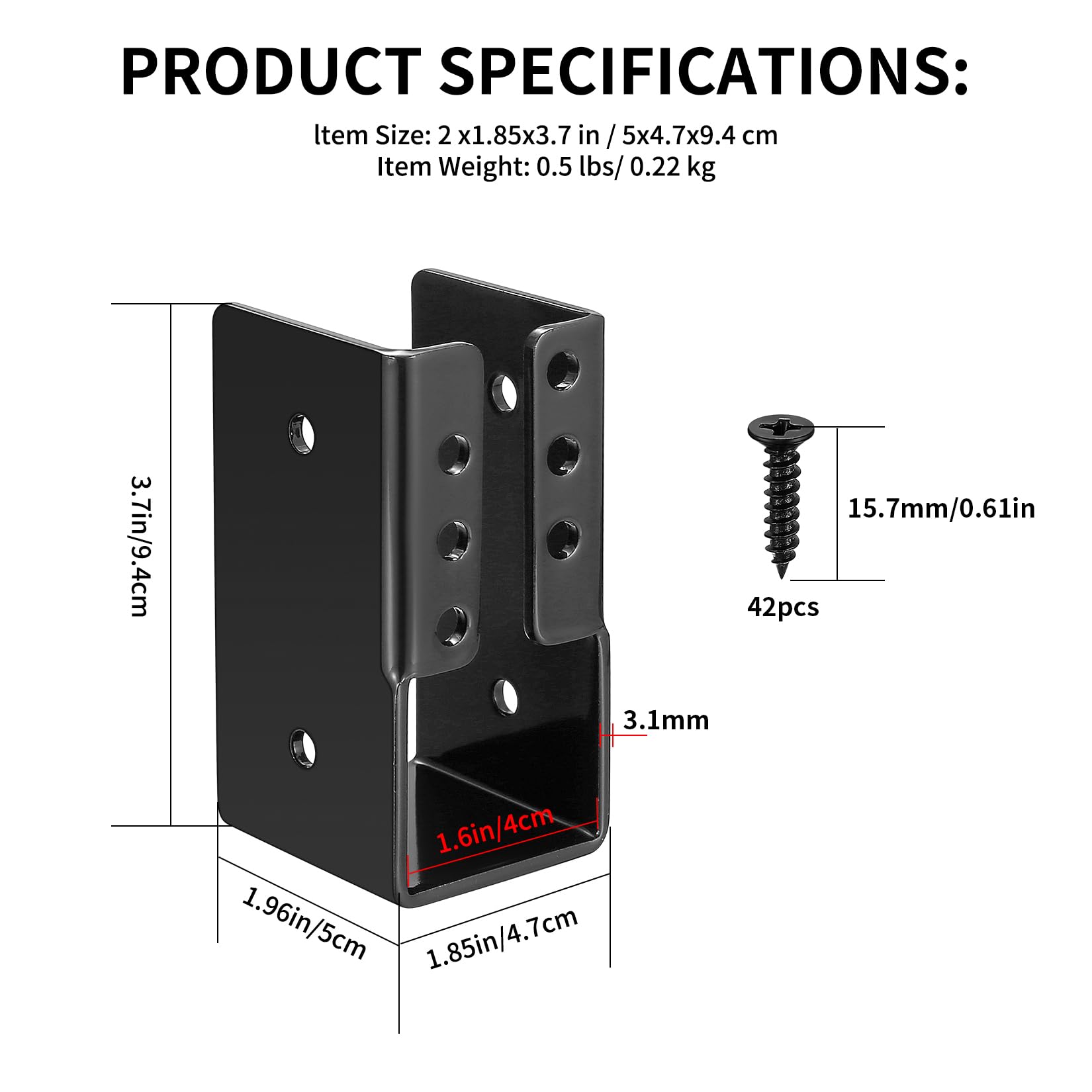 4 Pcs Timber to Timber Joist Hanger, Joist Brackets, Black Beam Brackets for 1.57" x 3.46" Beam Hangers - Image 2