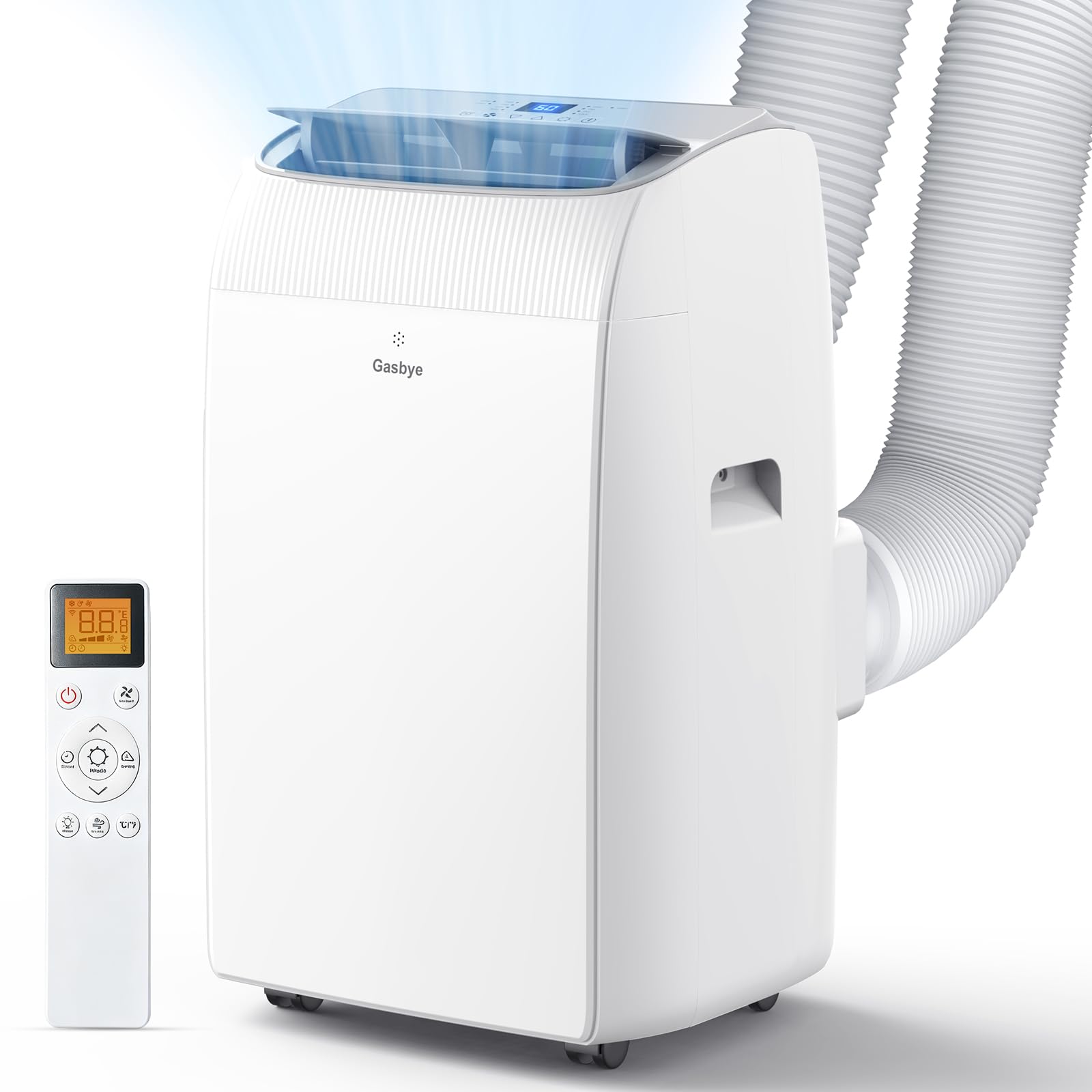 Photo 1 of Gasbye Dual Hose Portable Air Conditioners, 12,000 BTU Portable AC Cools Up to 450 Sq.Ft, Low Noise (45dB), Backlit Remote Control, 3-in-1 Cooling, Fan & Dehumidifier for Large Room, White