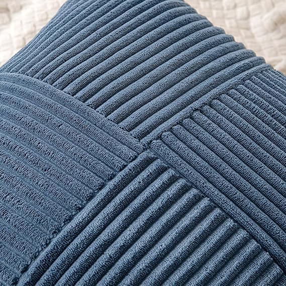 Image of Guffaw Corduroy Pillow Covers Boho Decorative Spliced Throw Pillow Covers Soft Solid Couch Pillowcases Cross Patchwork Cushion Covers for Living Room Bed Sofa 16x16 inch (2, Blue)
