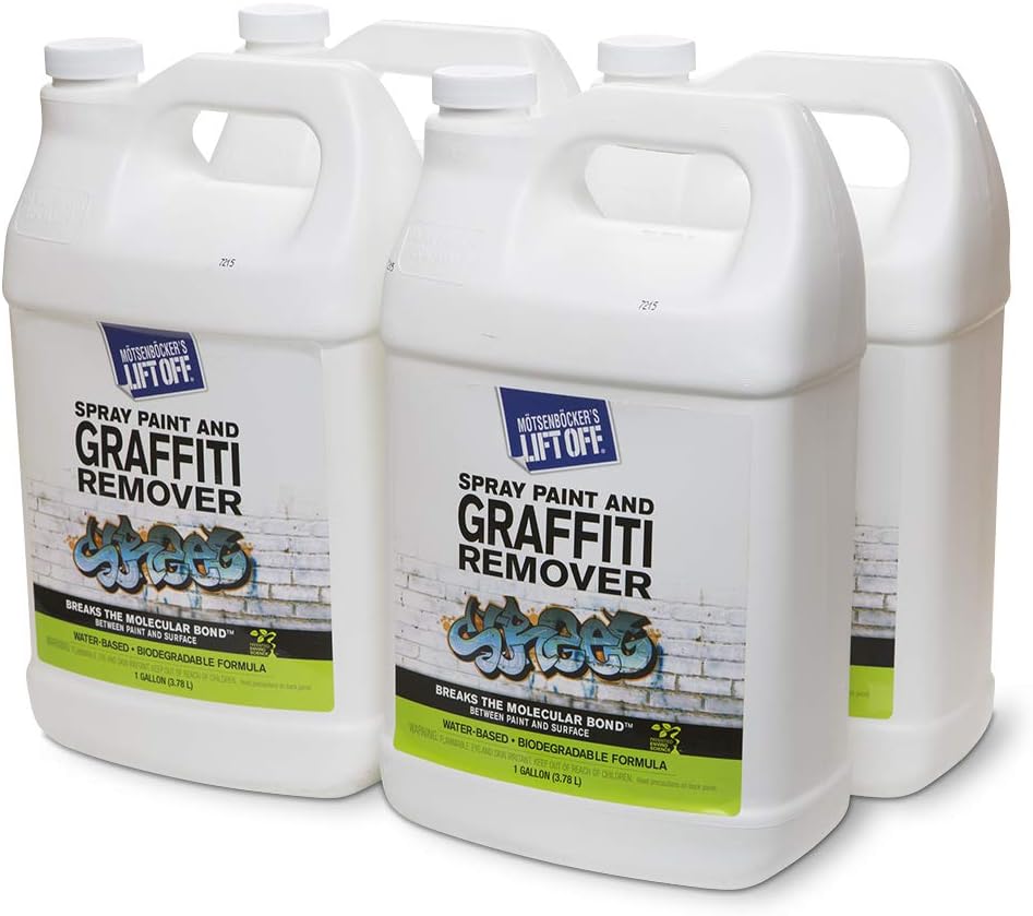 Motsenbocker's Lift Off 41201-4PK Spray Paint and Graffiti Remover – Removes Spray Paint, Acrylic, and Enamel – Safe for Wood, Metal, Concrete, Plastic – Water-Based Formula – 1 Gallon (Pack of 4)