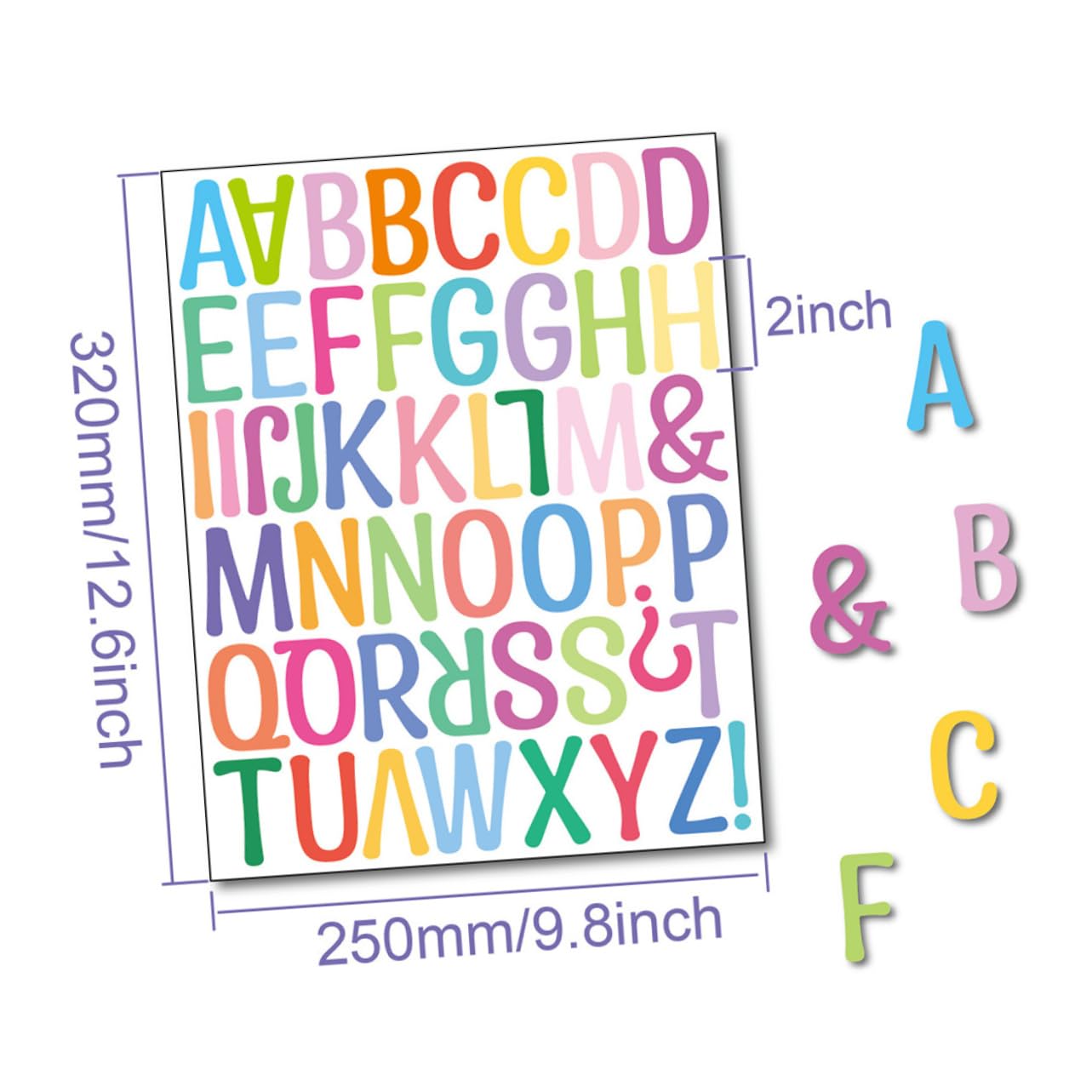 GLSTOY Alphabet Wall Decals Peel Stick Letters for Boys and Girls Classroom Mailbox 6 Sheets of Letters Numbers Stickers