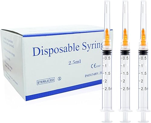 Jeringa desechable de 0.1 fl oz con suministros de laboratorio de aguja de 0.88 oz de 1 pulgada, envuelta individualmente, paquete de 100 unidades