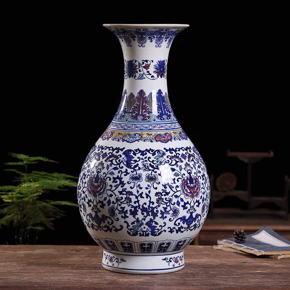 asdchZen Ceramic Handpainted Blue And White Porcelain Vase Amphora Multicolored Vase Chinese Large Vase Hotel For Home, Living Room, Bookshelf, Mantle Fireplace,Table Centerpieces,A