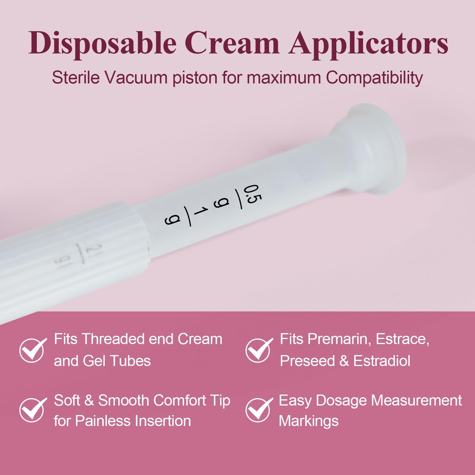 40 Packs Disposable Vaginial Suppository Applicators - Fits Lubricants, Creams and Most OTC Gels, Individually Wrapped Feminine Care Applicator with Dosage Markings