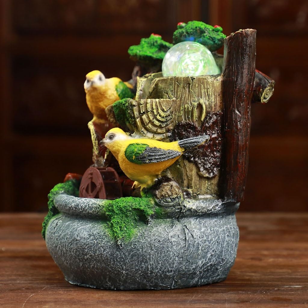 Fuente Decorativa de jardín, Fuente de Agua con Cascada, de Resina, con Bola de Cristal, Zen, decoración para salón, Dormitorio, Oficina, 16 x 12 x 19 cm