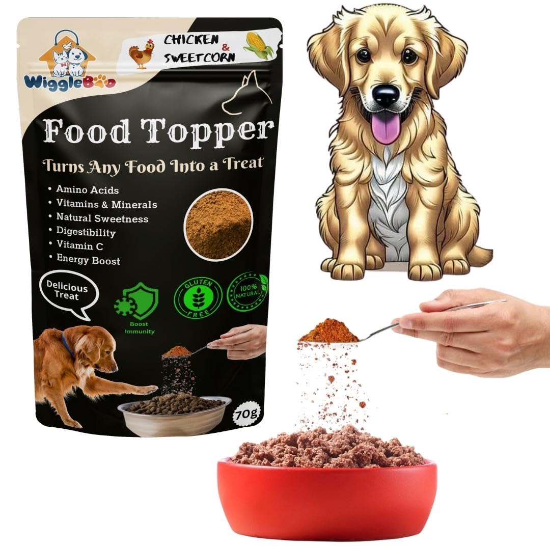 WiggleBoo 70g Chicken & Sweetcorn Dog & Puppy Topper | High-Protein Snack | Antioxidant-Rich | Crunchy & Healthy | Wholesome | Training | Easy to Digest
