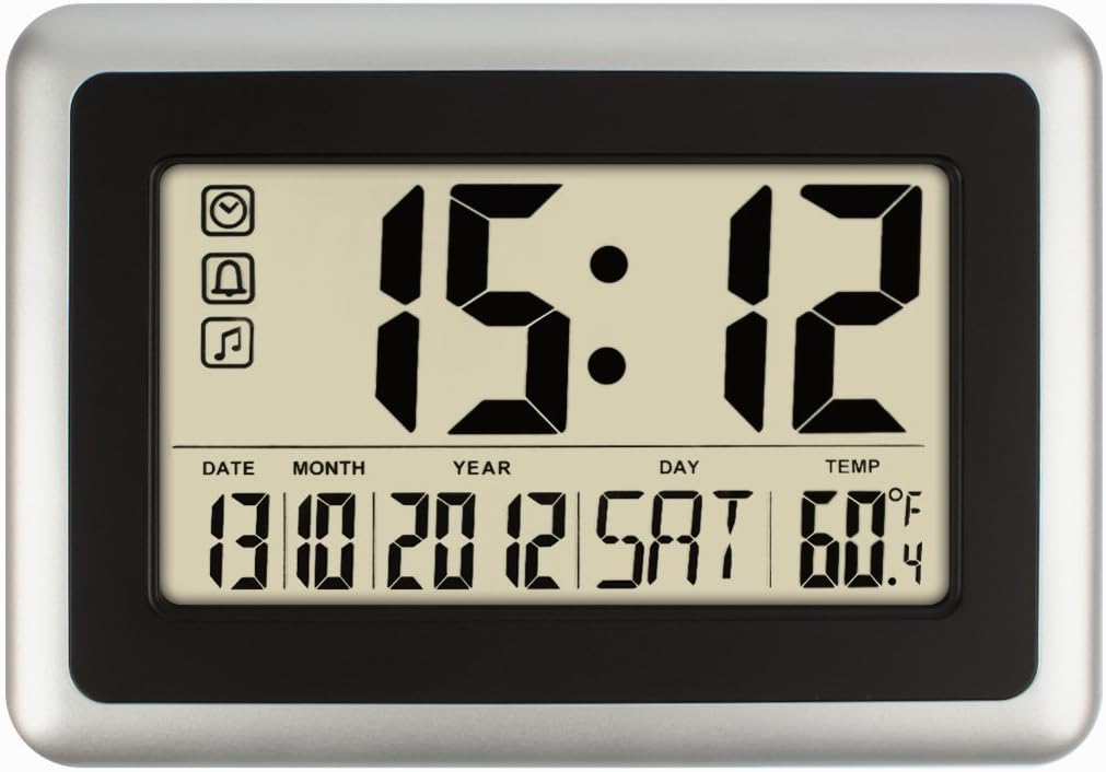 Hippih 10" Digital Desktop Wall Clock with Temperature,Date and Day