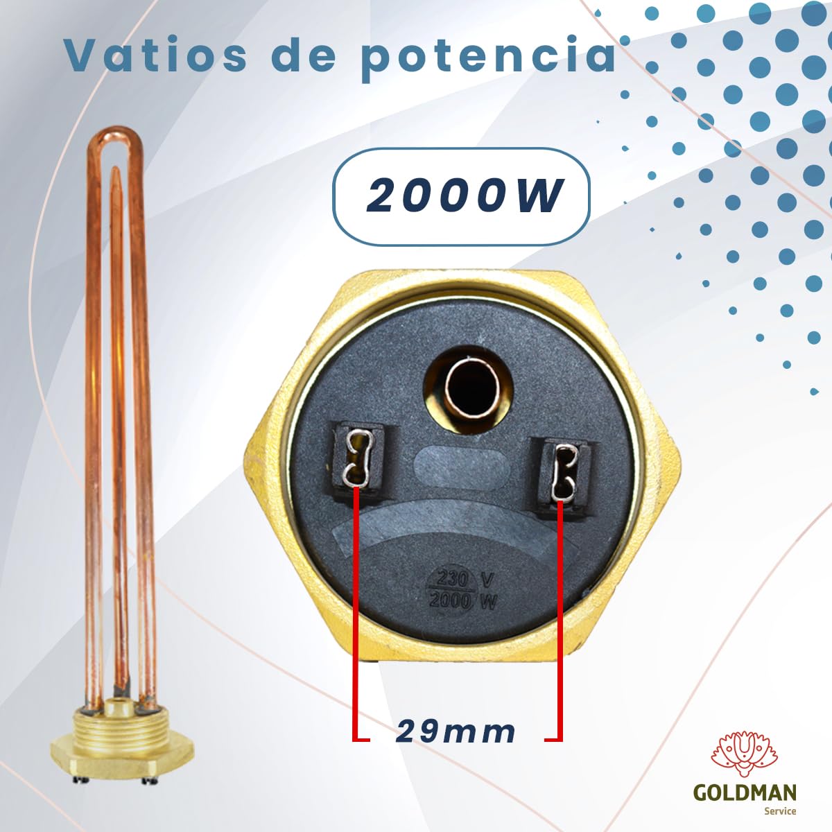 GOLDMAN SERVICE Kit Resistencia Termo Eléctrico Monoblock Roscada de 1¼ Pulgadas - Anodo Magnesio - Junta. Recambio para Termos de agua, Acumulador Solar, Caldera (2000W)